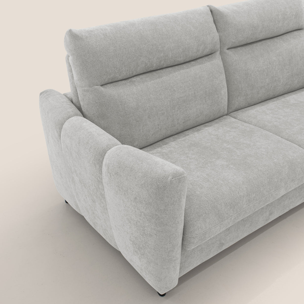 Peonia divano letto scandinavo con materasso H18 cm e morbido e alto schienale in tessuto Bouclé impermeabile T07 grigio - divitt.sbs
