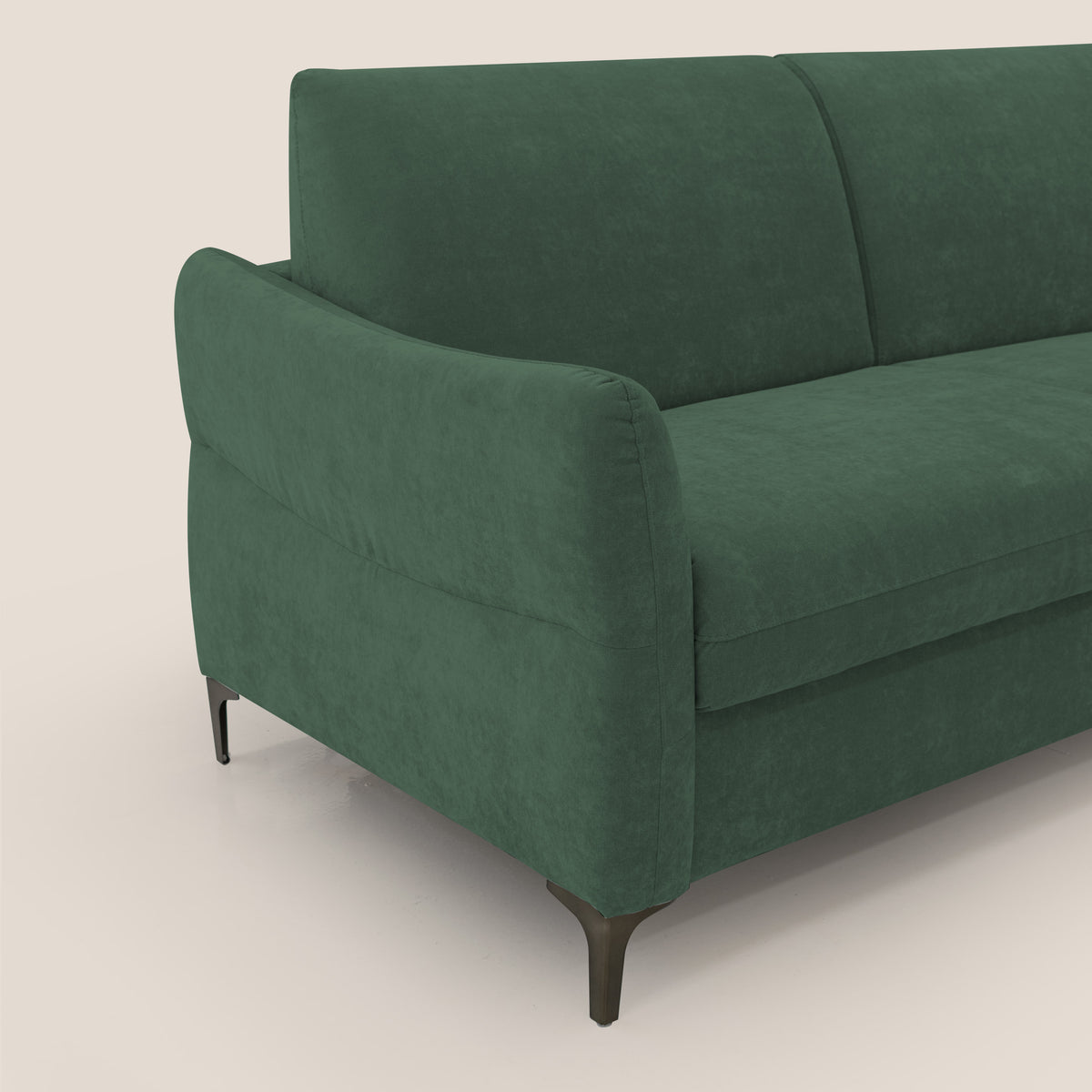Dalia divano letto con materasso H18 cm e piedi alti in raffinato tessuto smacchiabile T17 verde - divitt.sbs