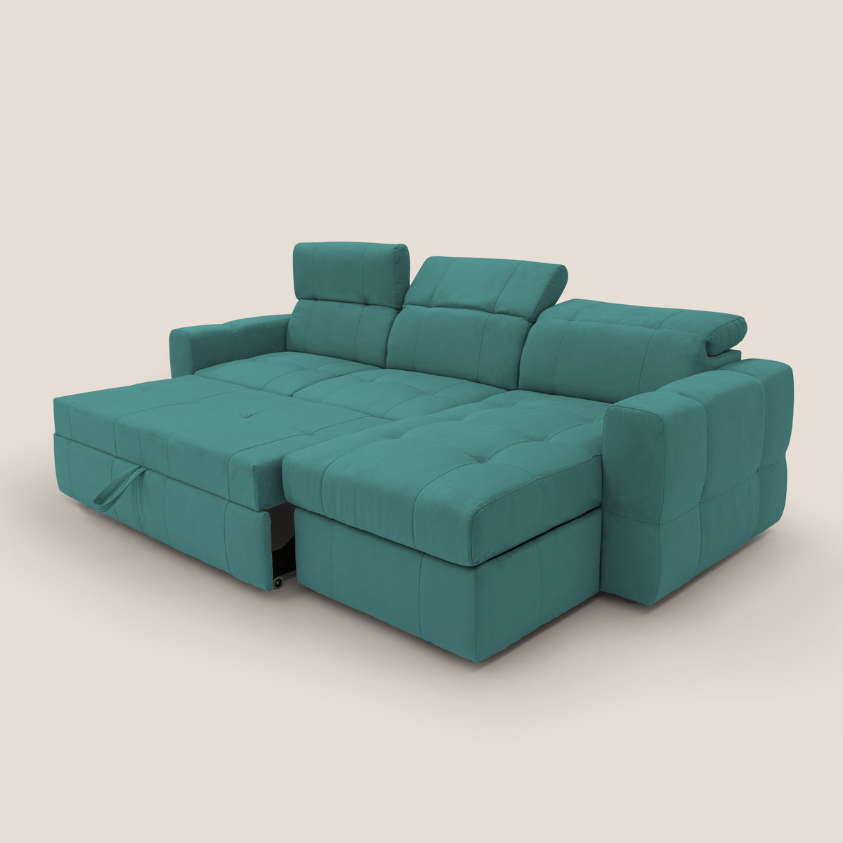 Kronos Divano angolare con pouf estraibile e penisola contenitore in microfibra impermeabile T11 petrolio - divitt.sbs
