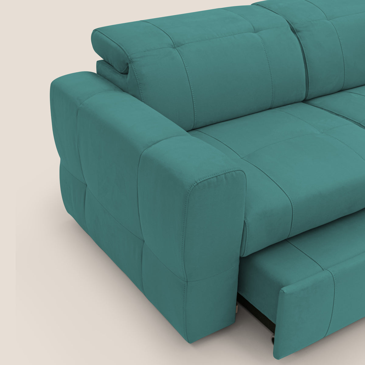 Kronos Divano angolare con pouf estraibile e penisola contenitore in microfibra impermeabile T11 petrolio - divitt.sbs