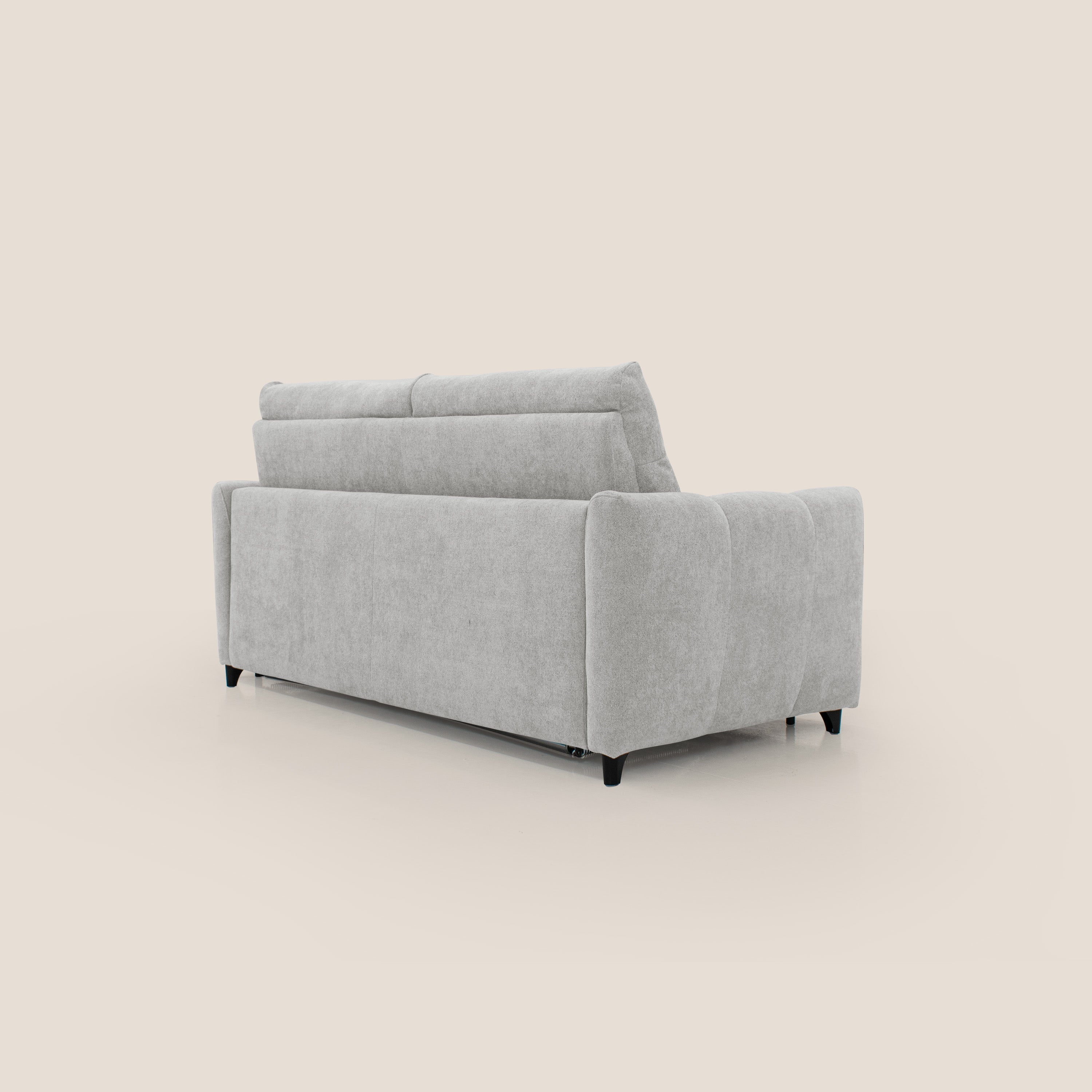 Peonia divano letto scandinavo con materasso H18 cm e morbido e alto schienale in tessuto Bouclé impermeabile T07 grigio - divitt.sbs