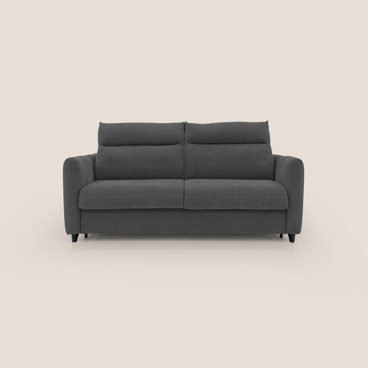 Peonia divano letto scandinavo con materasso H18 cm e morbido e alto schienale in tessuto Bouclé impermeabile T07 antracite - divitt.sbs
