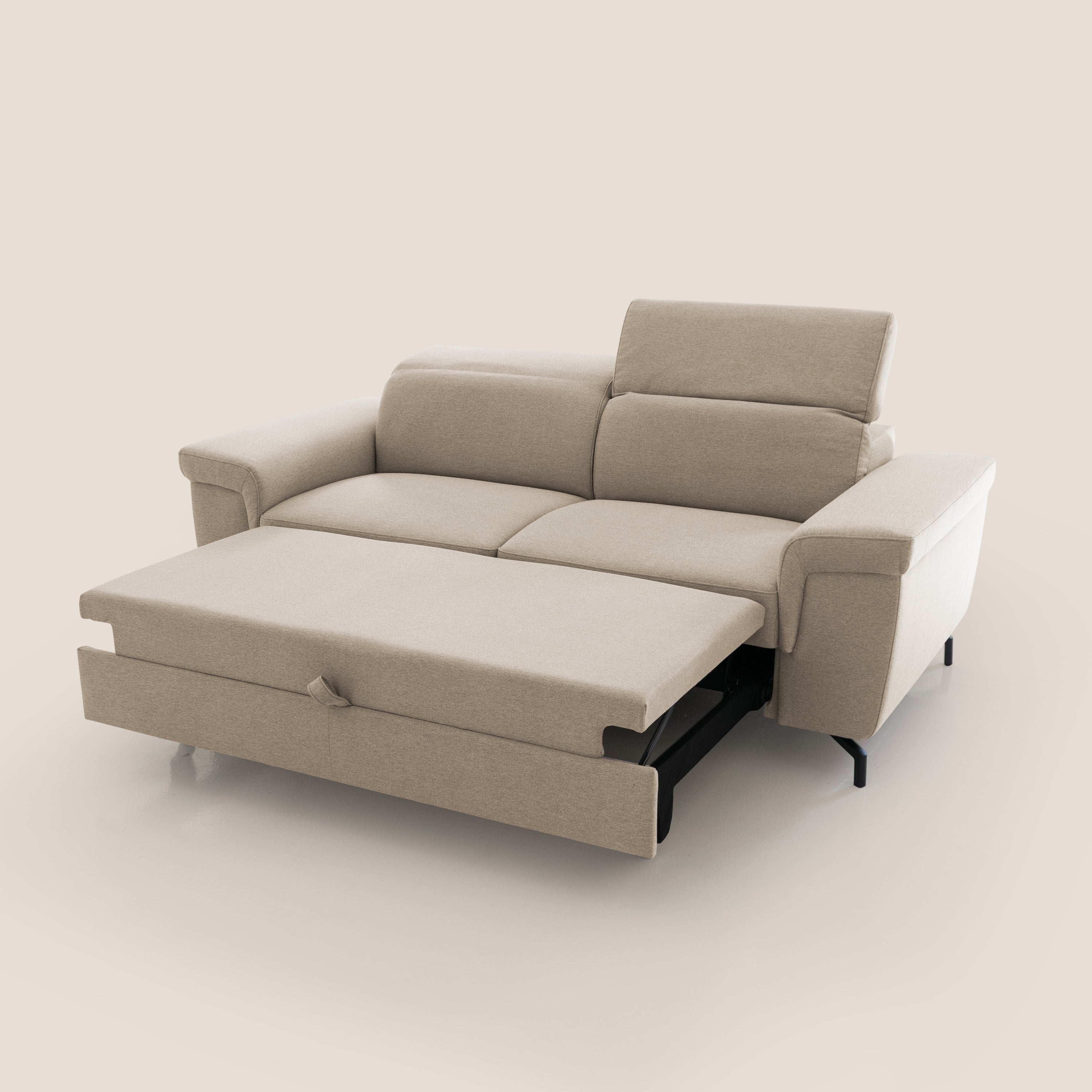Aisha Divano con poggiapiedi estraibile piedini alti e poggiatesta reclinabili in tessuto Smacchiabile T05 beige - divitt.sbs