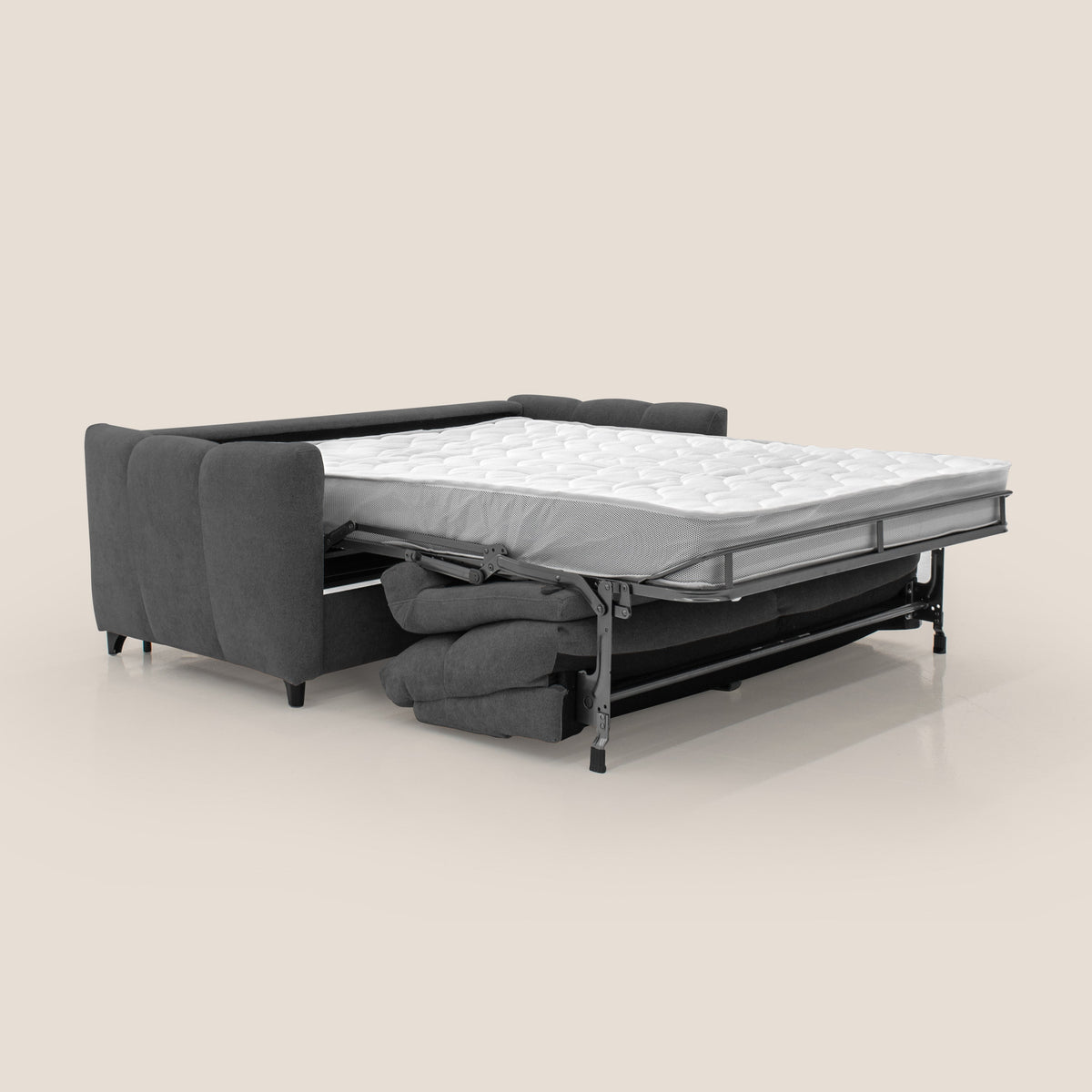 Peonia divano letto scandinavo con materasso H18 cm e morbido e alto schienale in tessuto Bouclé impermeabile T07 antracite - divitt.sbs