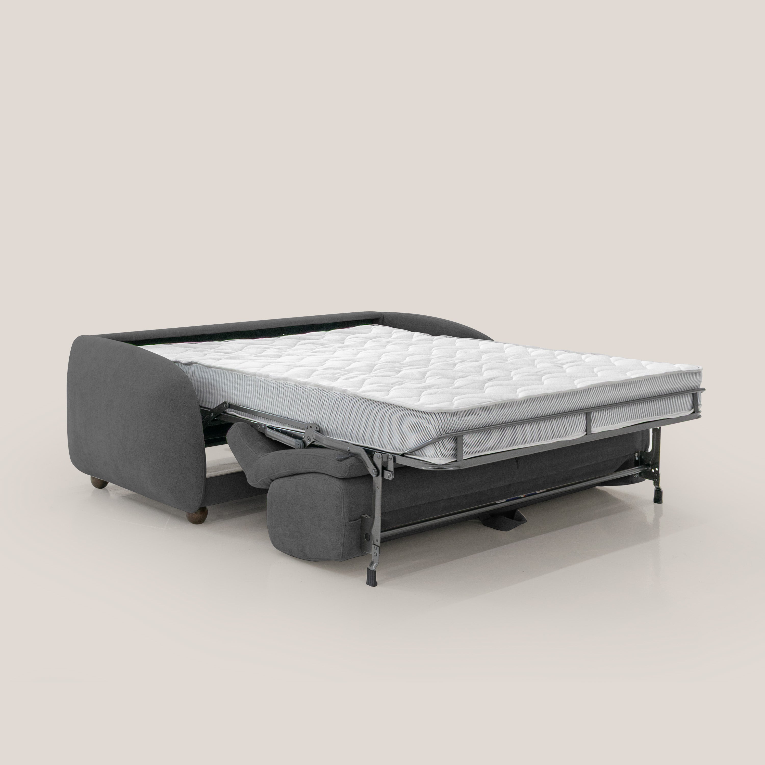 Giglio divano letto scandinavo japandi con materasso H18 cm in tessuto Bouclé impermeabile T07 antracite - divitt.sbs