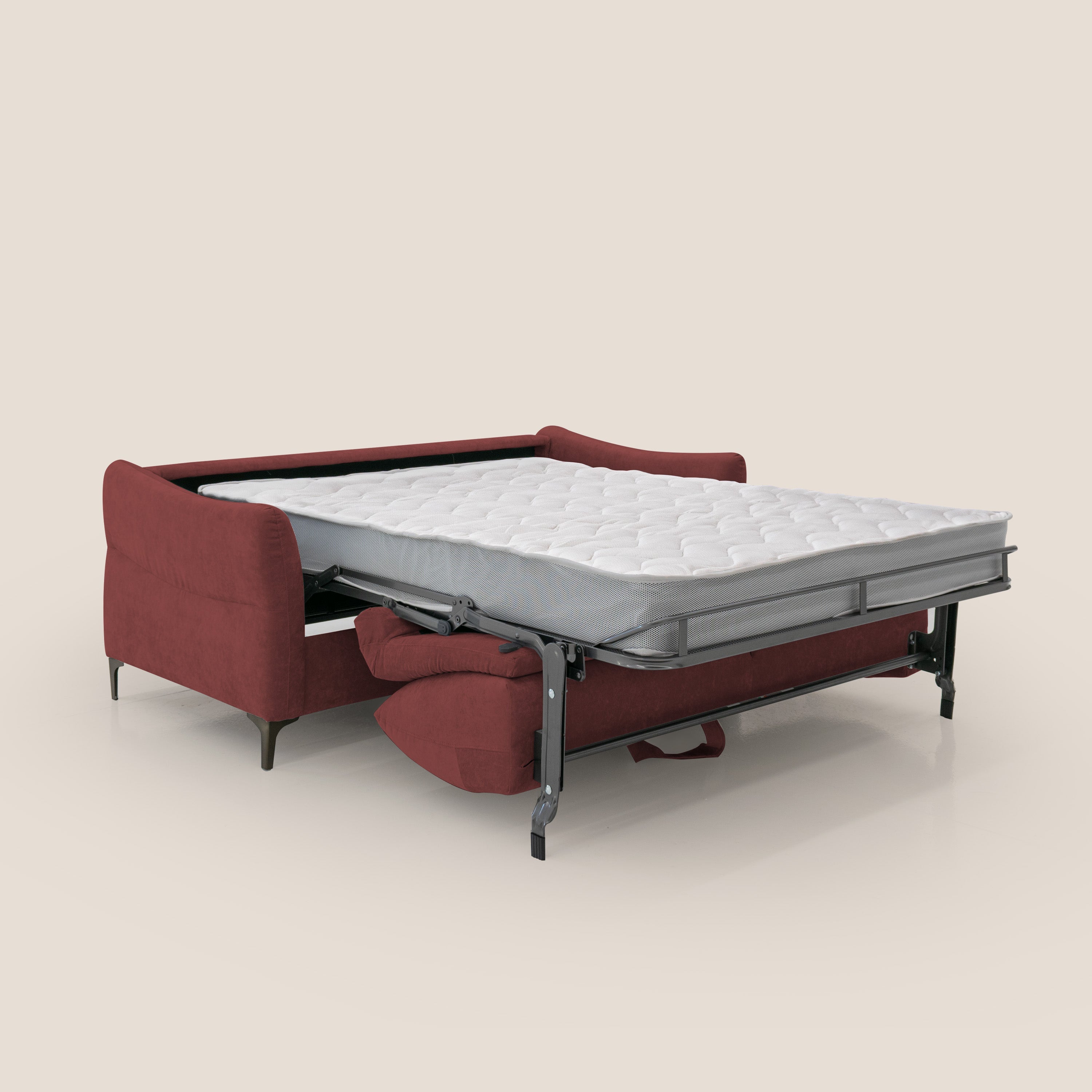 Dalia divano letto con materasso H18 cm e piedi alti in raffinato tessuto smacchiabile T17 rosso - divitt.sbs