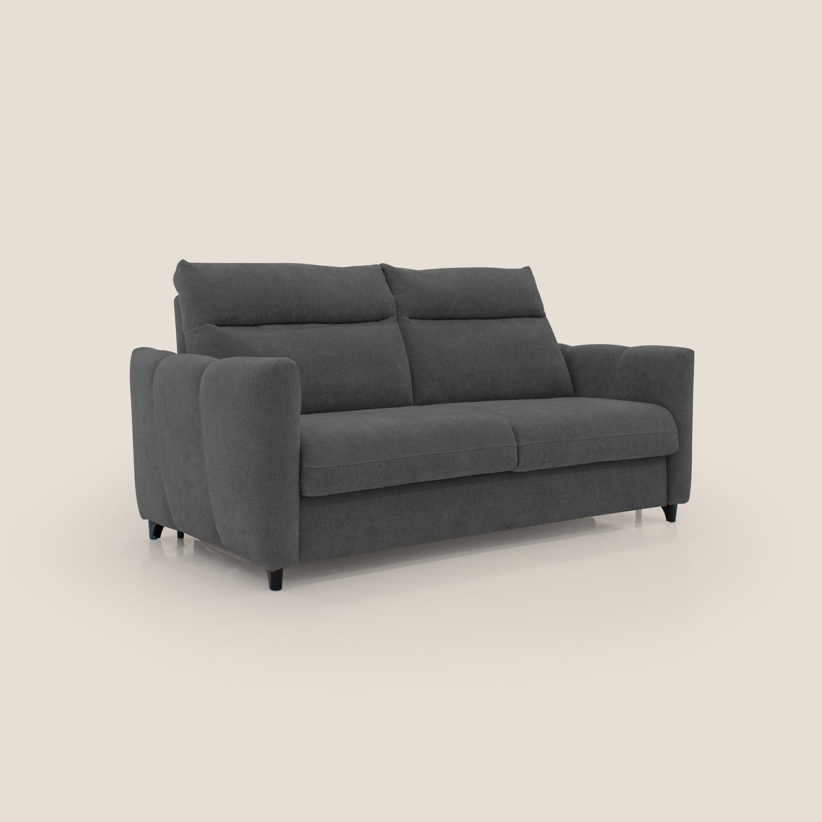Peonia divano letto scandinavo con materasso H18 cm e morbido e alto schienale in tessuto Bouclé impermeabile T07 antracite - divitt.sbs