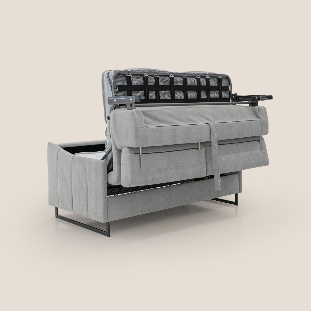 Loto divano letto salvaspazio materasso H18 cm con piedi alti in morbido tessuto impermeabile T14 grigio chiaro - divitt.sbs