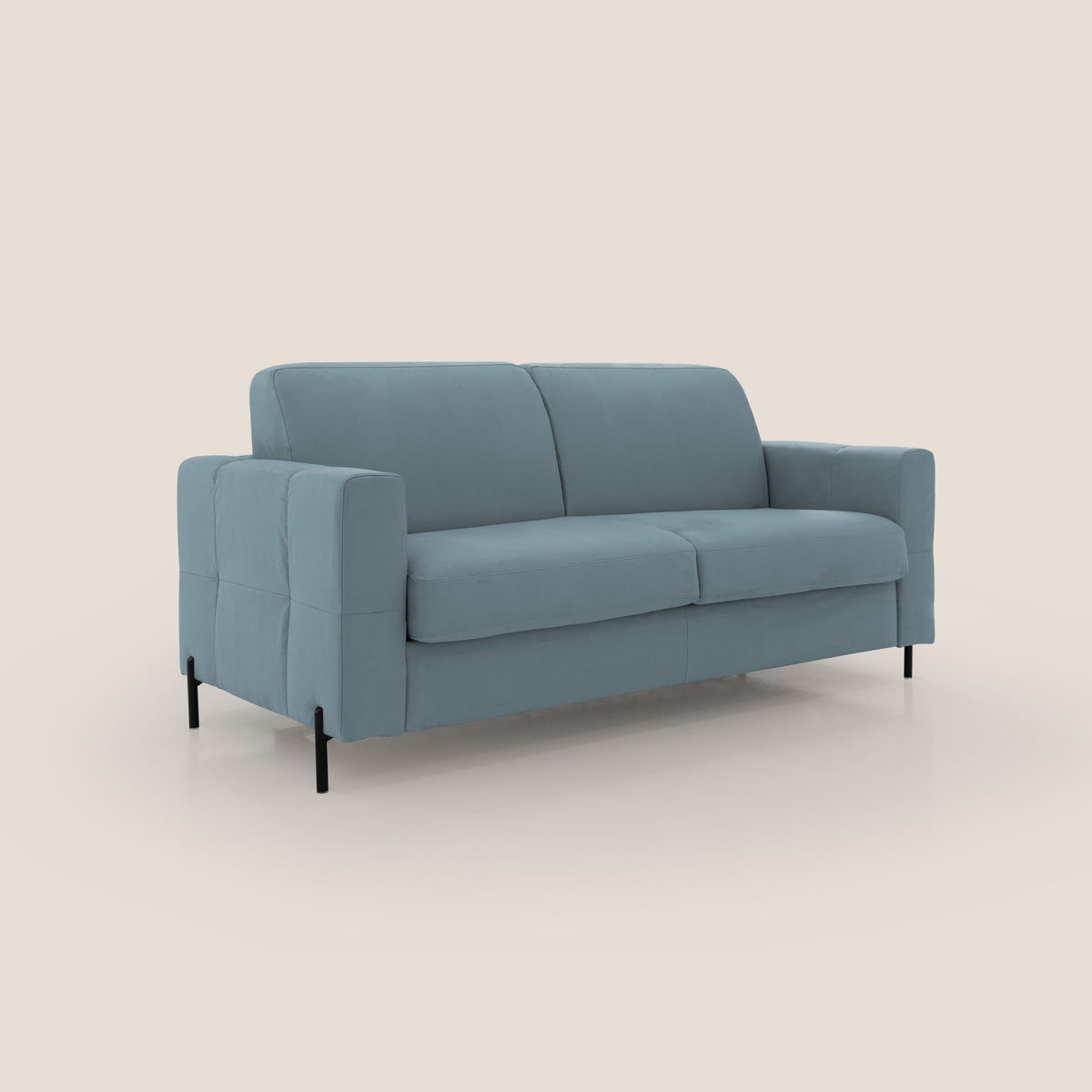 Ortensia divano letto materasso H18 cm con piedi alti in elegante microfibra smacchiabile T11 carta da zucchero - divitt.sbs