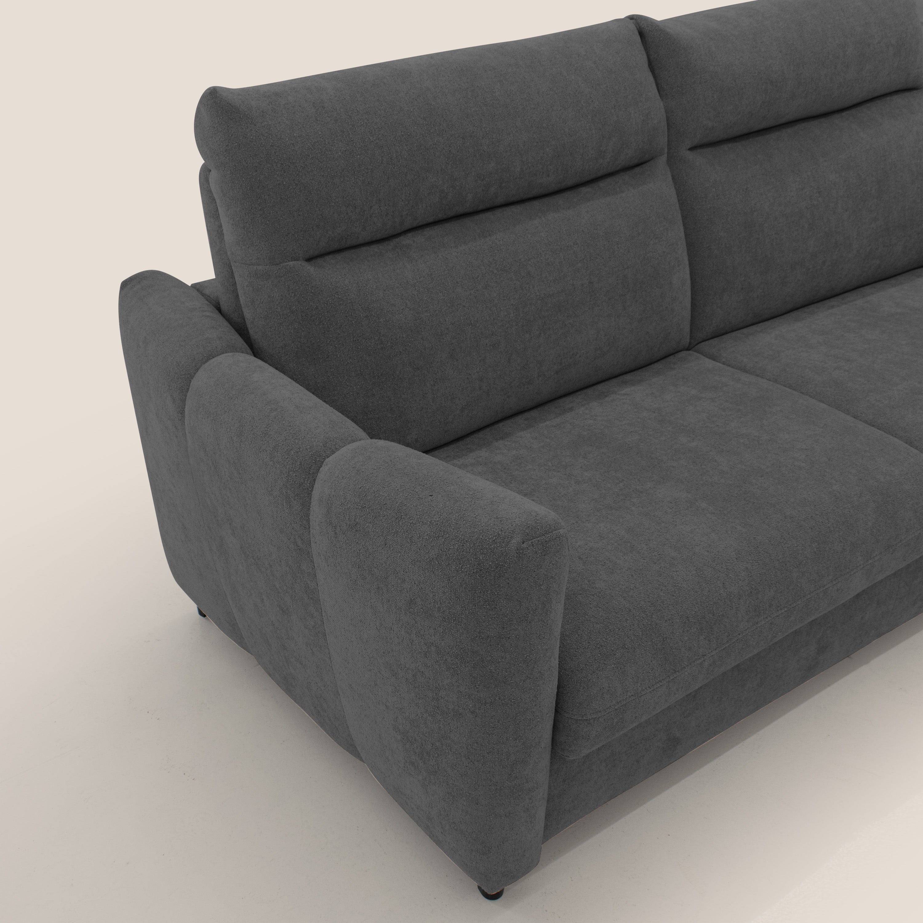 Peonia divano letto scandinavo con materasso H18 cm e morbido e alto schienale in tessuto Bouclé impermeabile T07 antracite - divitt.sbs