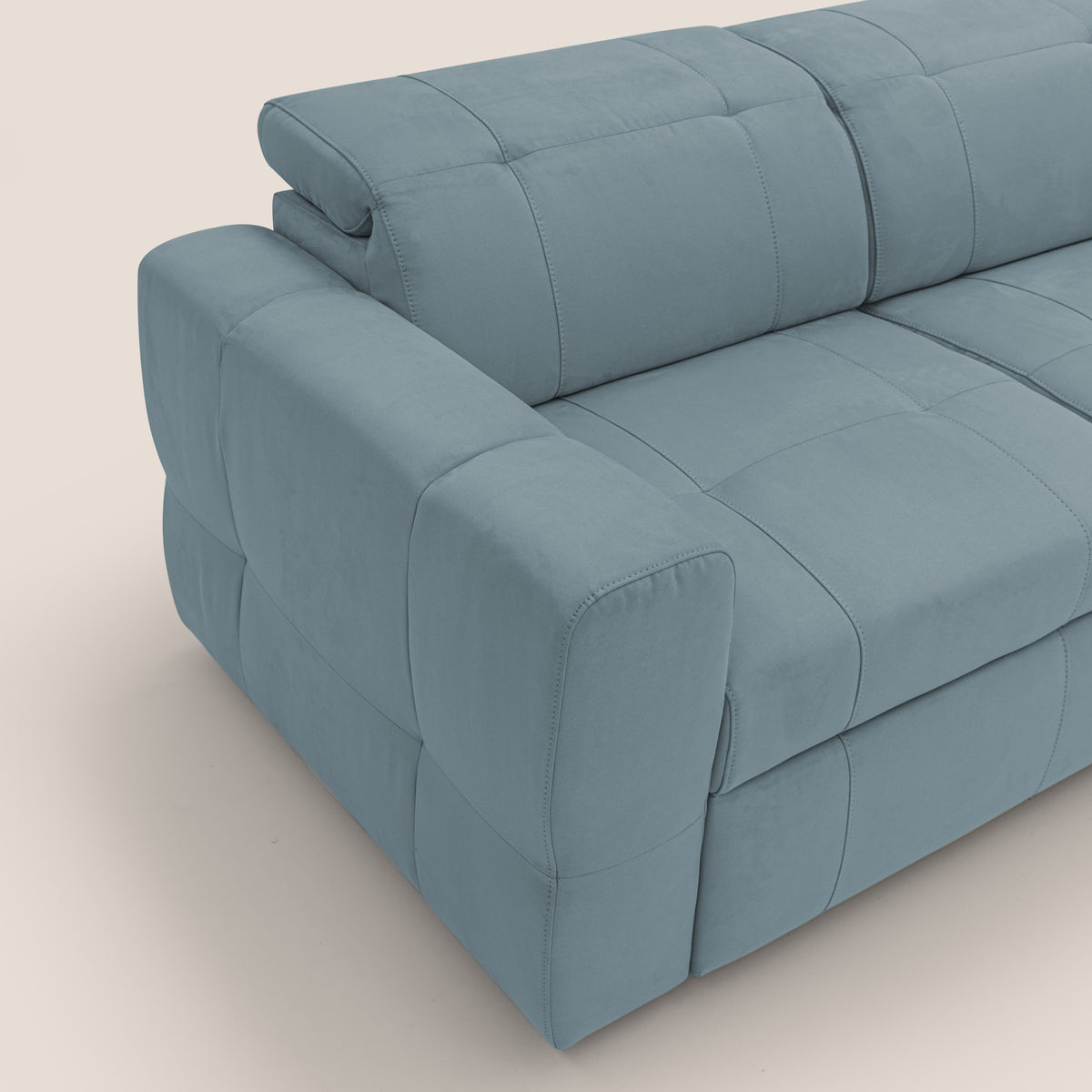 Kronos Divano angolare con poggiapiedi estraibile e pouf contenitore mobile in microfibra impermeabile T11 carta da zucchero - divitt.sbs