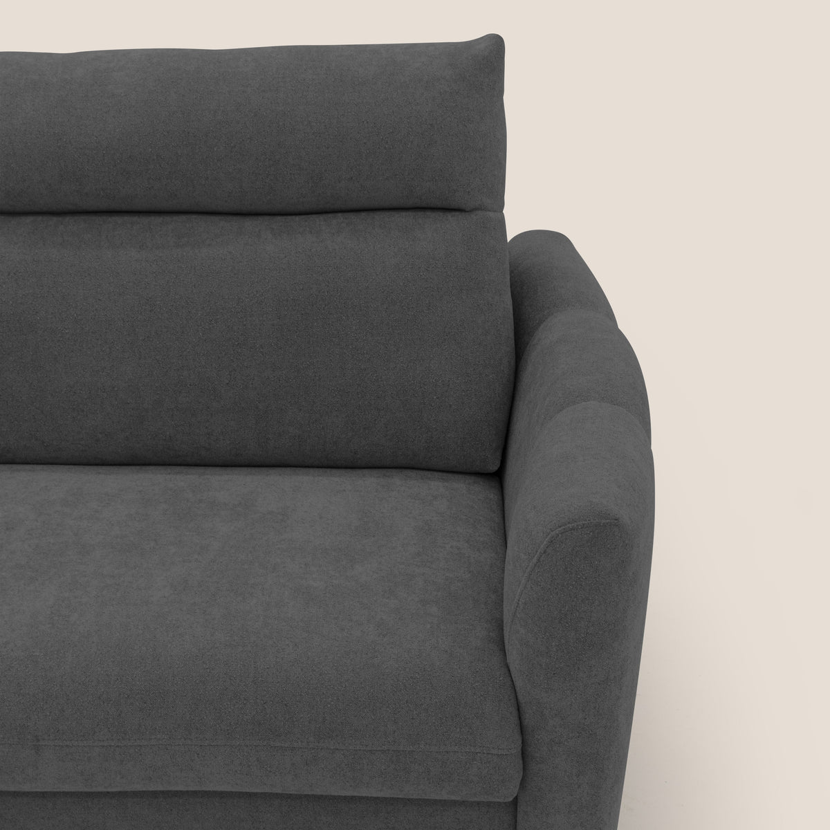 Peonia divano letto scandinavo con materasso H18 cm e morbido e alto schienale in tessuto Bouclé impermeabile T07 antracite - divitt.sbs