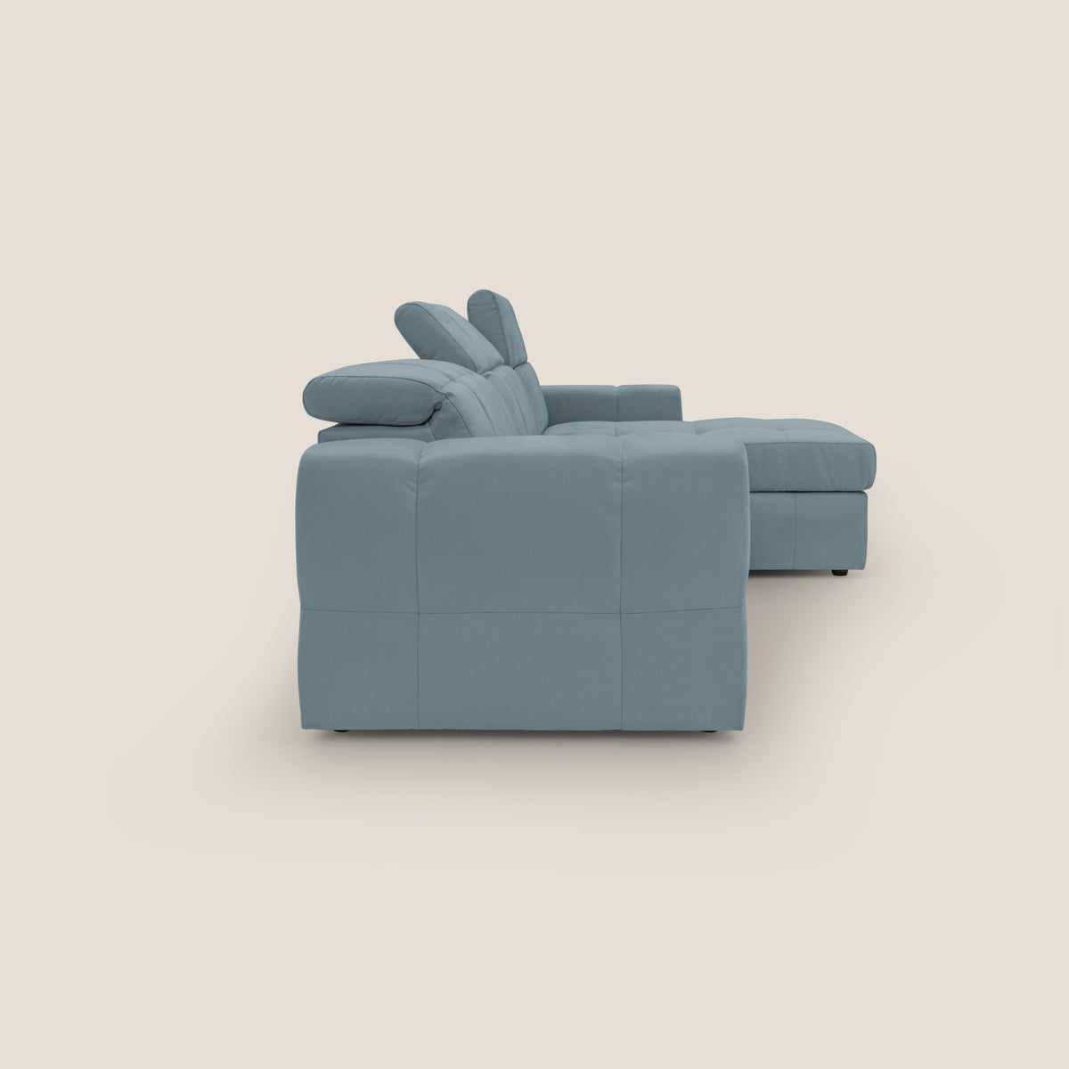 Kronos Divano angolare con pouf estraibile e penisola contenitore in microfibra impermeabile T11 carta da zucchero - divitt.sbs