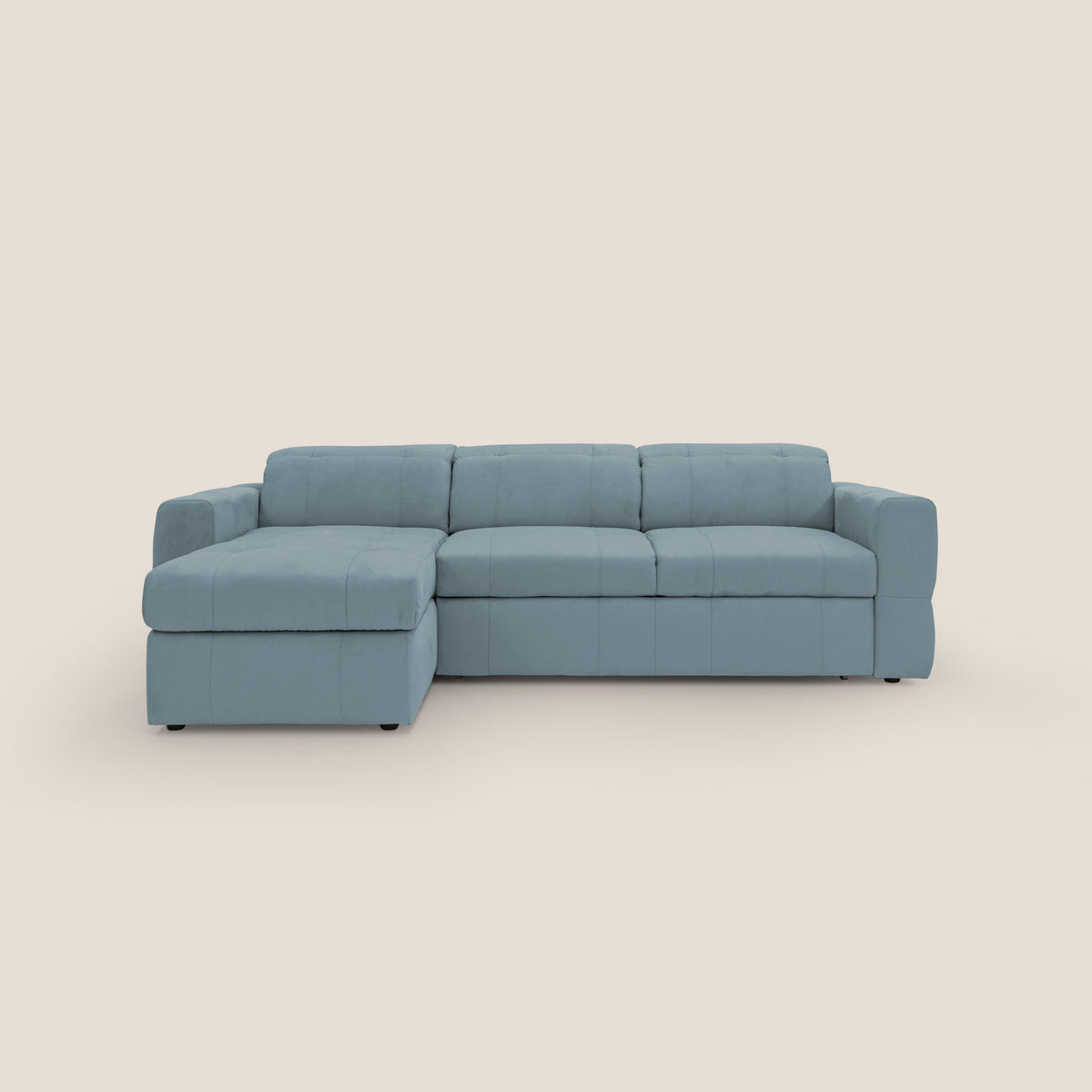Kronos Divano angolare con pouf estraibile e penisola contenitore in microfibra impermeabile T11 carta da zucchero - divitt.sbs