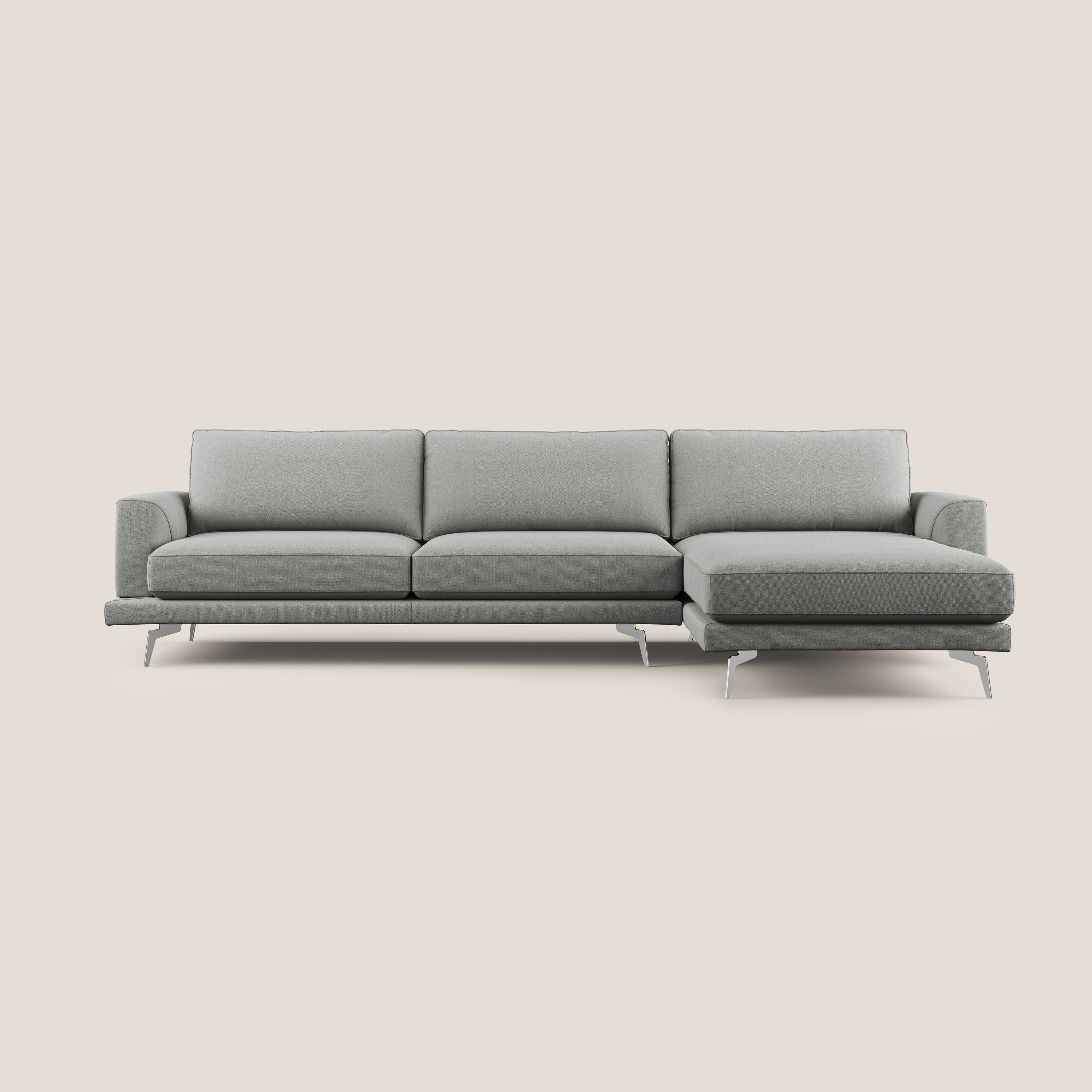 Dorian divano moderno angolare con penisola in tessuto morbido antimacchia T05 grigio - divitt.sbs