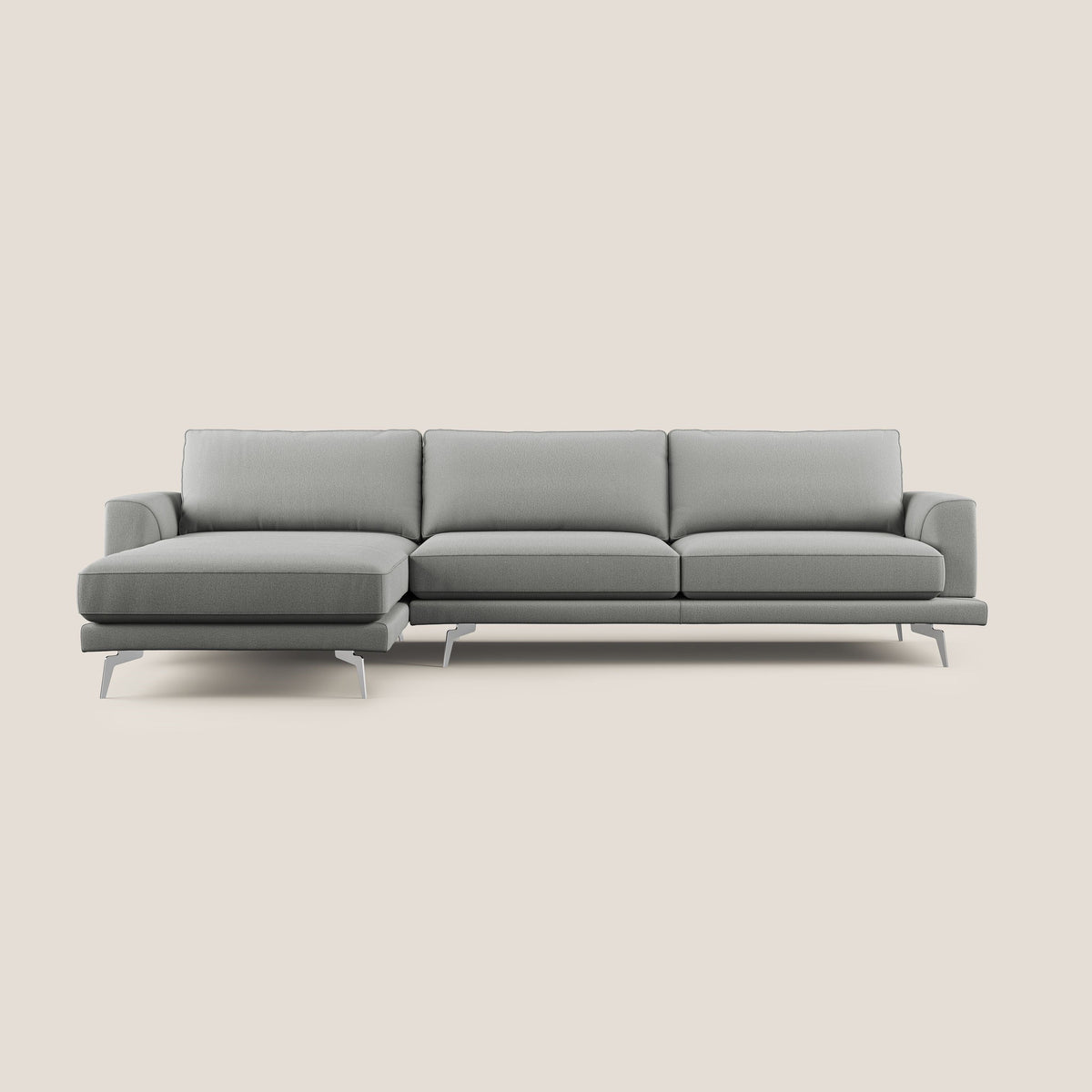 Dorian divano moderno angolare con penisola in tessuto morbido antimacchia T05 grigio - divitt.sbs