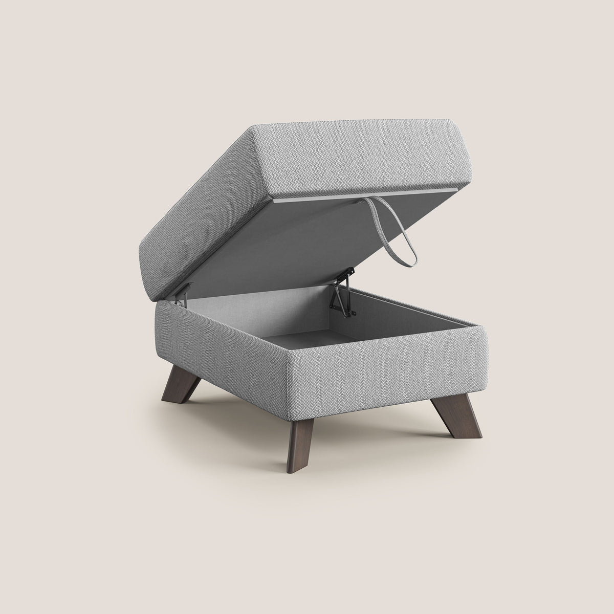 Moon Pouf contenitore e piedini alti in tessuto smacchiabile con acqua T05 grigio - divitt.sbs