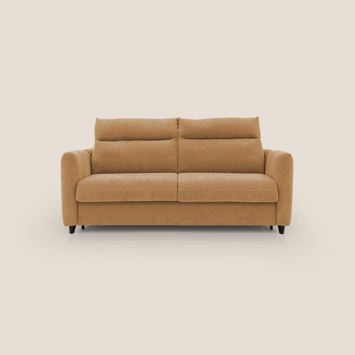 Peonia divano letto scandinavo con materasso H18 cm e morbido e alto schienale in tessuto Bouclé impermeabile T07 arancio - divitt.sbs