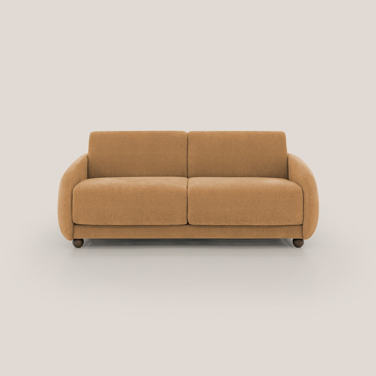 Giglio divano letto scandinavo japandi con materasso H18 cm in tessuto Bouclé impermeabile T07 arancio - divitt.sbs