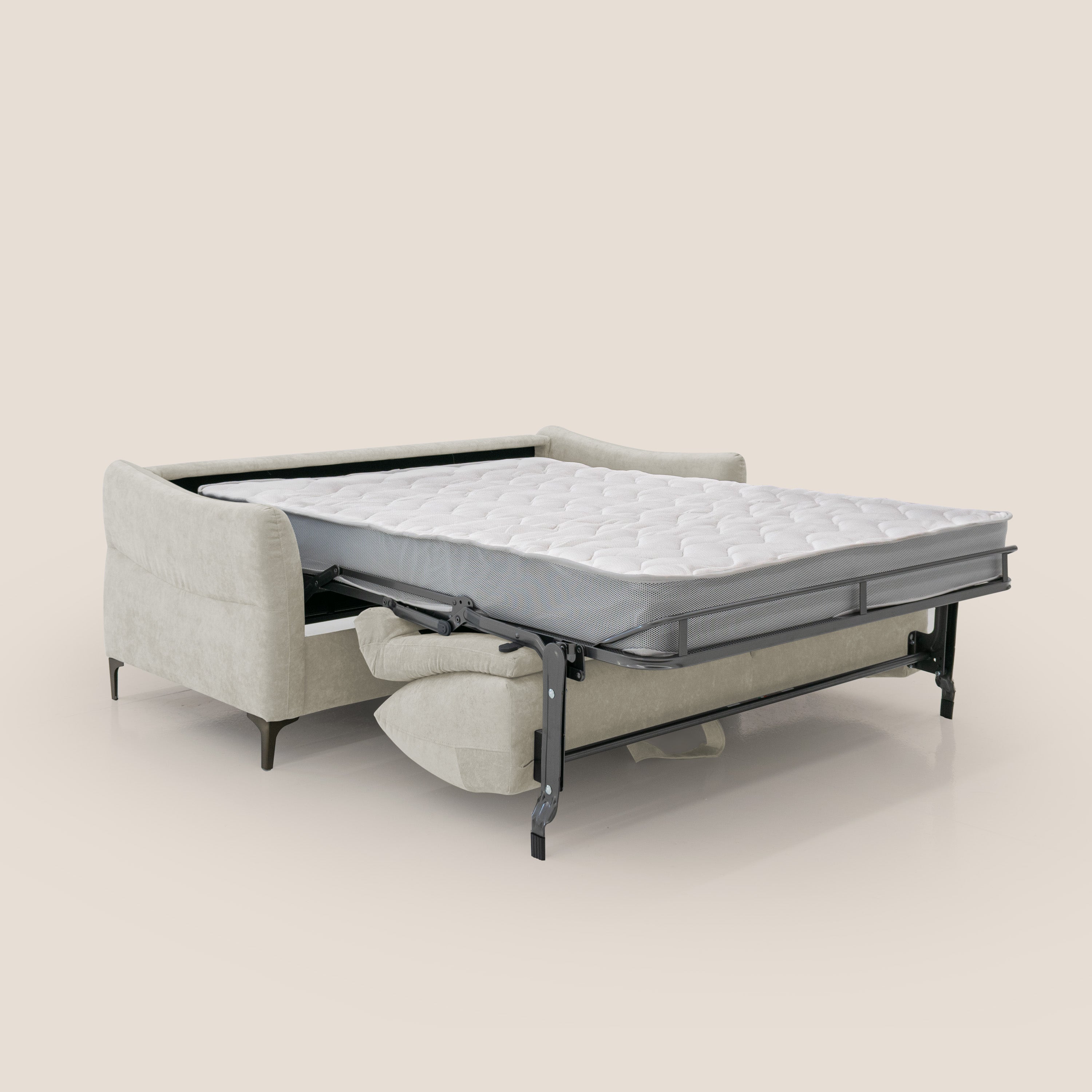 Dalia divano letto con materasso H18 cm e piedi alti in raffinato tessuto smacchiabile T17 panna - divitt.sbs