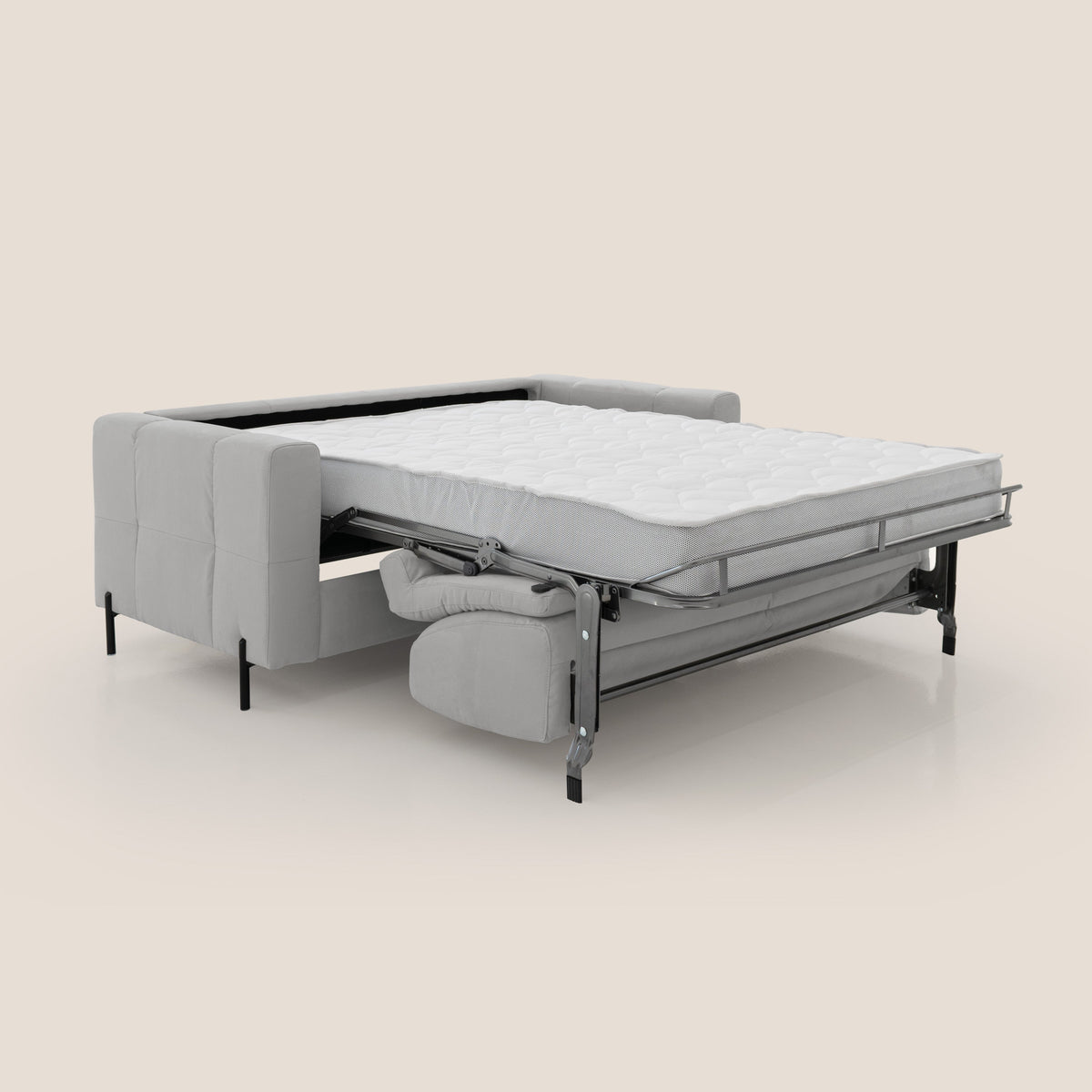 Ortensia divano letto materasso H18 cm con piedi alti in elegante microfibra smacchiabile T11 grigio chiaro - divitt.sbs
