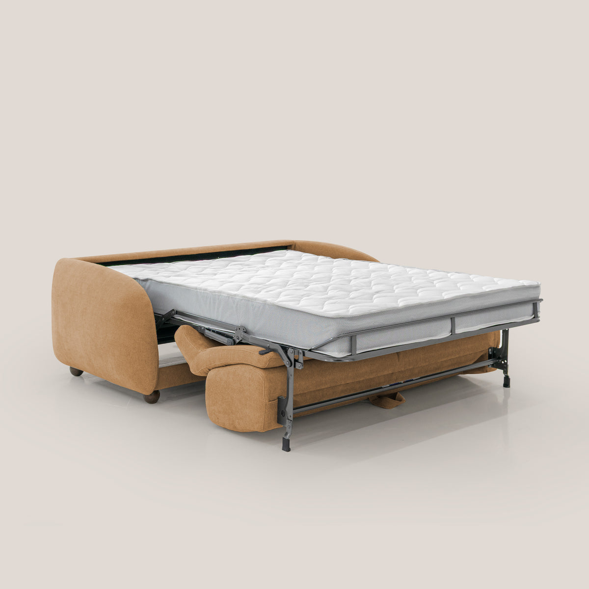 Giglio divano letto scandinavo japandi con materasso H18 cm in tessuto Bouclé impermeabile T07 arancio - divitt.sbs