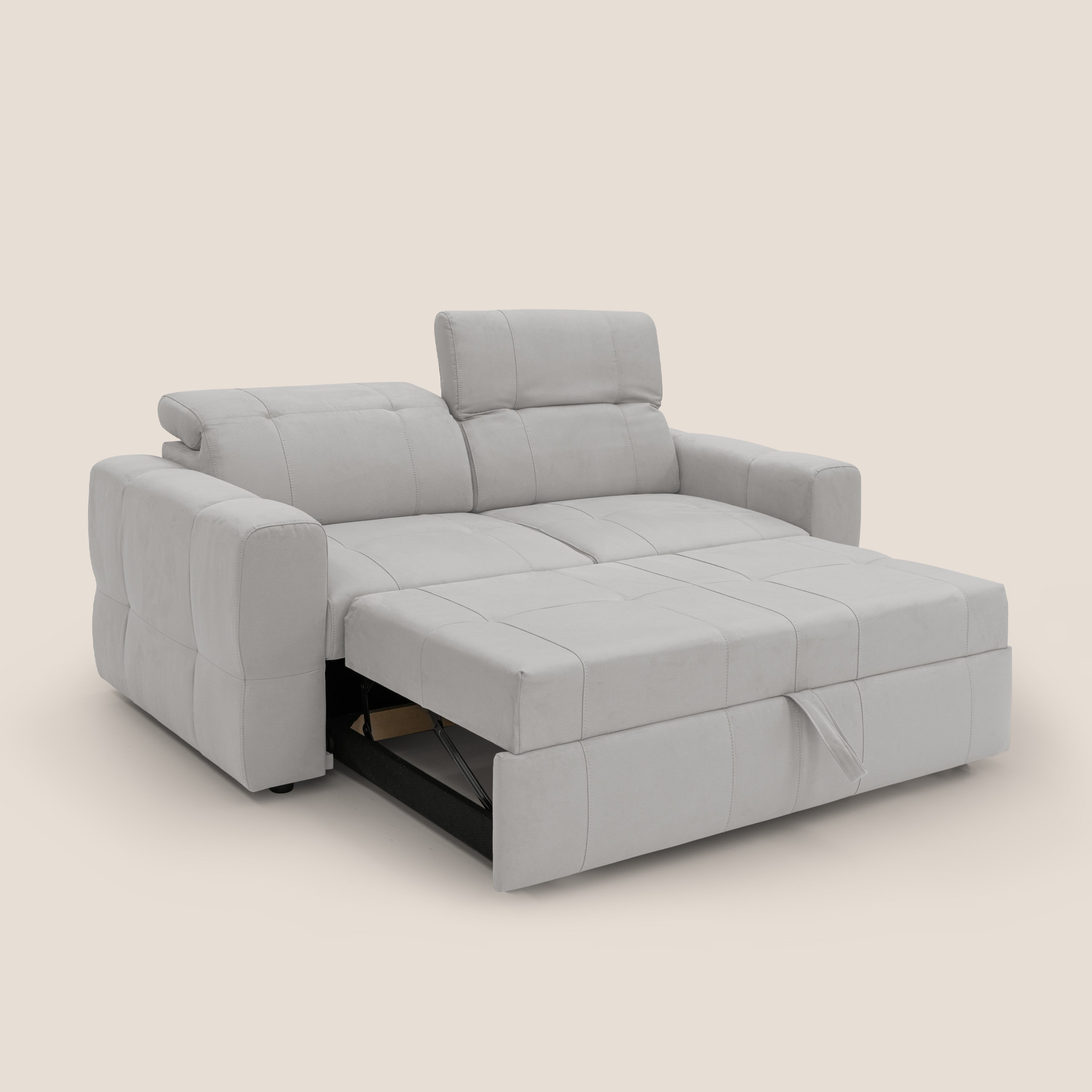 Kronos Divano con pouf estraibile poggiapiedi e poggiatesta reclinabili in morbida microfibra impermeabile T11 grigio chiaro - divitt.sbs