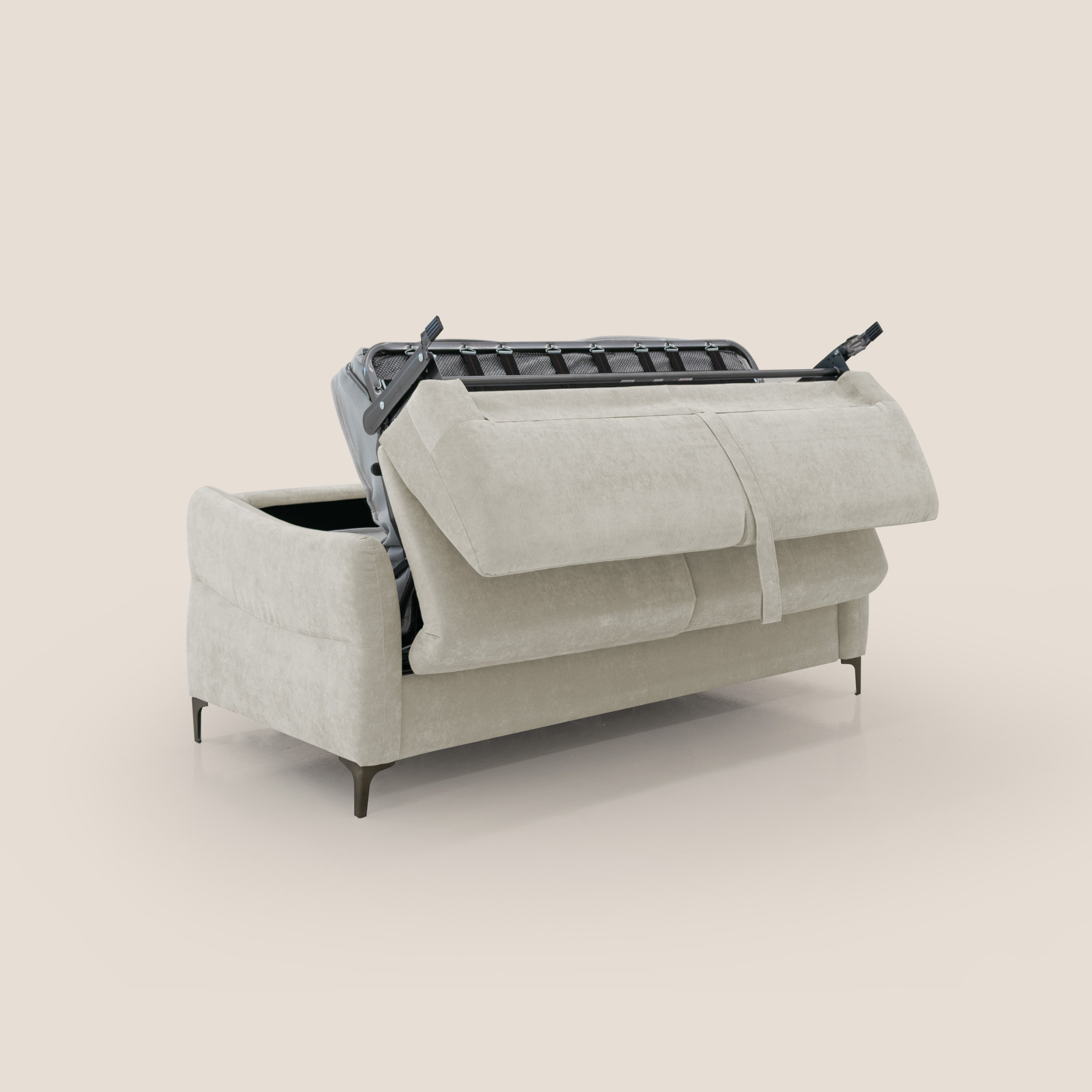 Dalia divano letto con materasso H18 cm e piedi alti in raffinato tessuto smacchiabile T17 panna - divitt.sbs