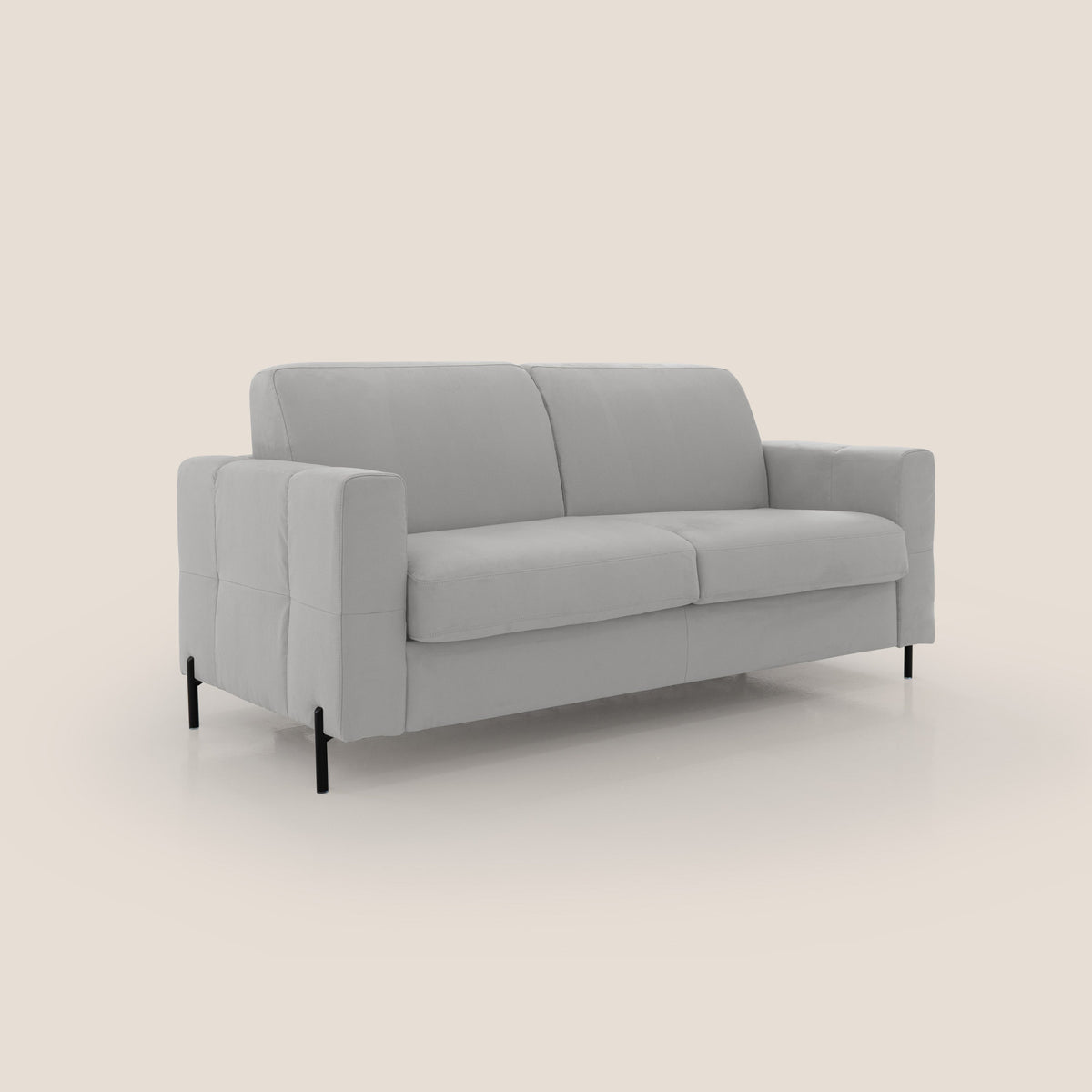 Ortensia divano letto materasso H18 cm con piedi alti in elegante microfibra smacchiabile T11 grigio chiaro - divitt.sbs