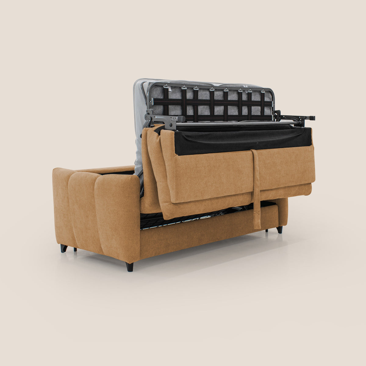 Peonia divano letto scandinavo con materasso H18 cm e morbido e alto schienale in tessuto Bouclé impermeabile T07 arancio - divitt.sbs