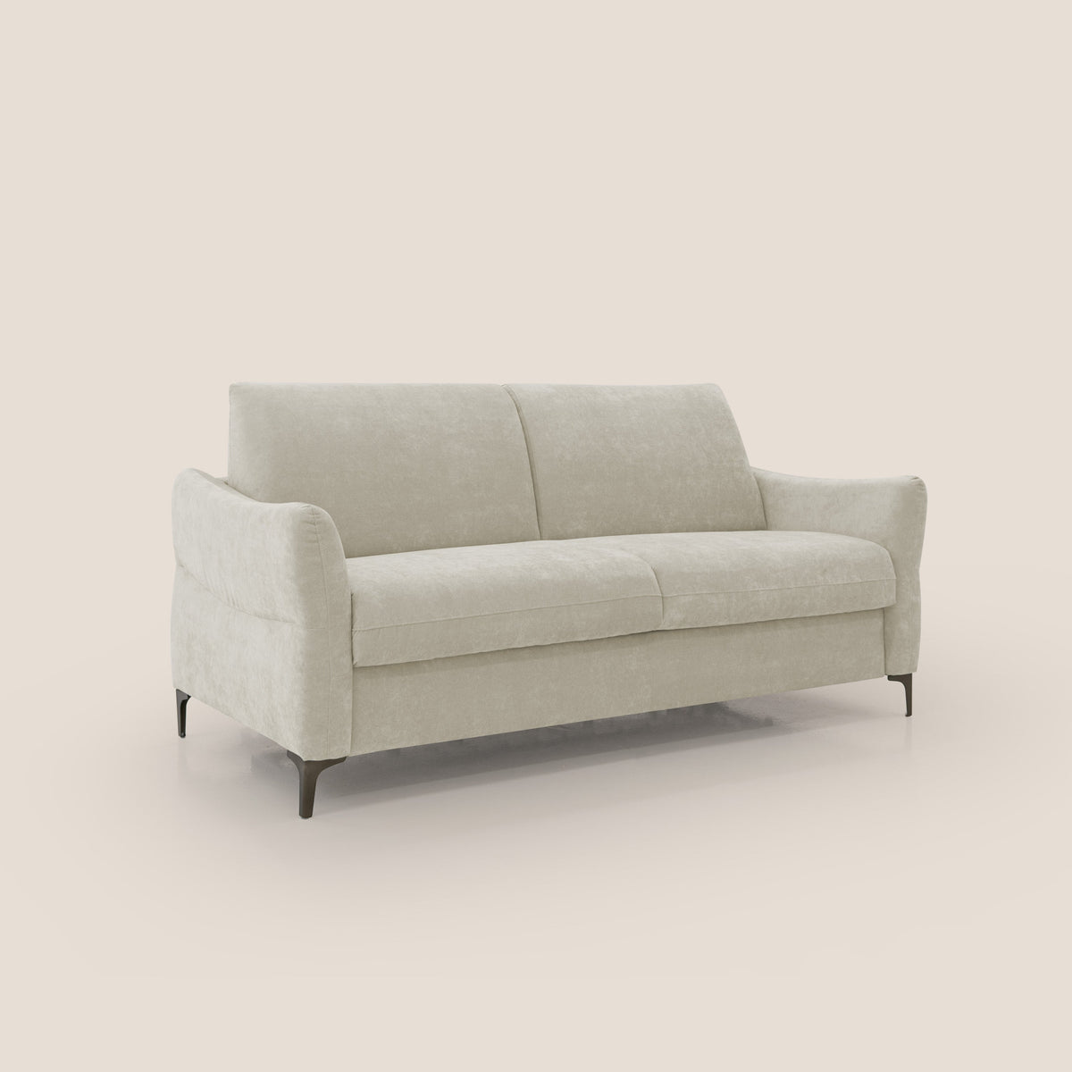 Dalia divano letto con materasso H18 cm e piedi alti in raffinato tessuto smacchiabile T17 panna - divitt.sbs