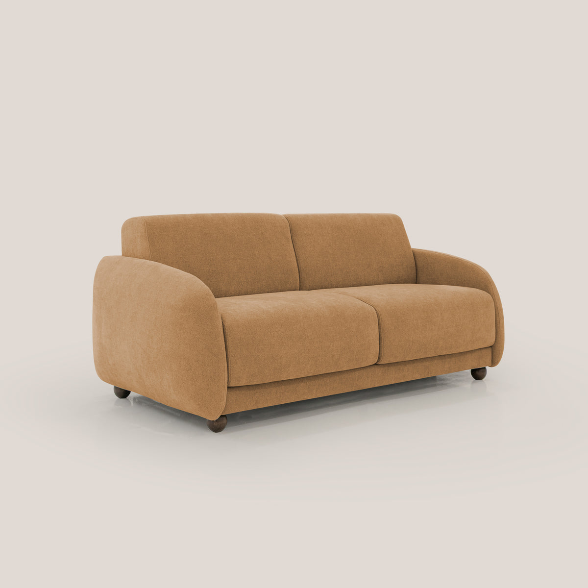 Giglio divano letto scandinavo japandi con materasso H18 cm in tessuto Bouclé impermeabile T07 arancio - divitt.sbs