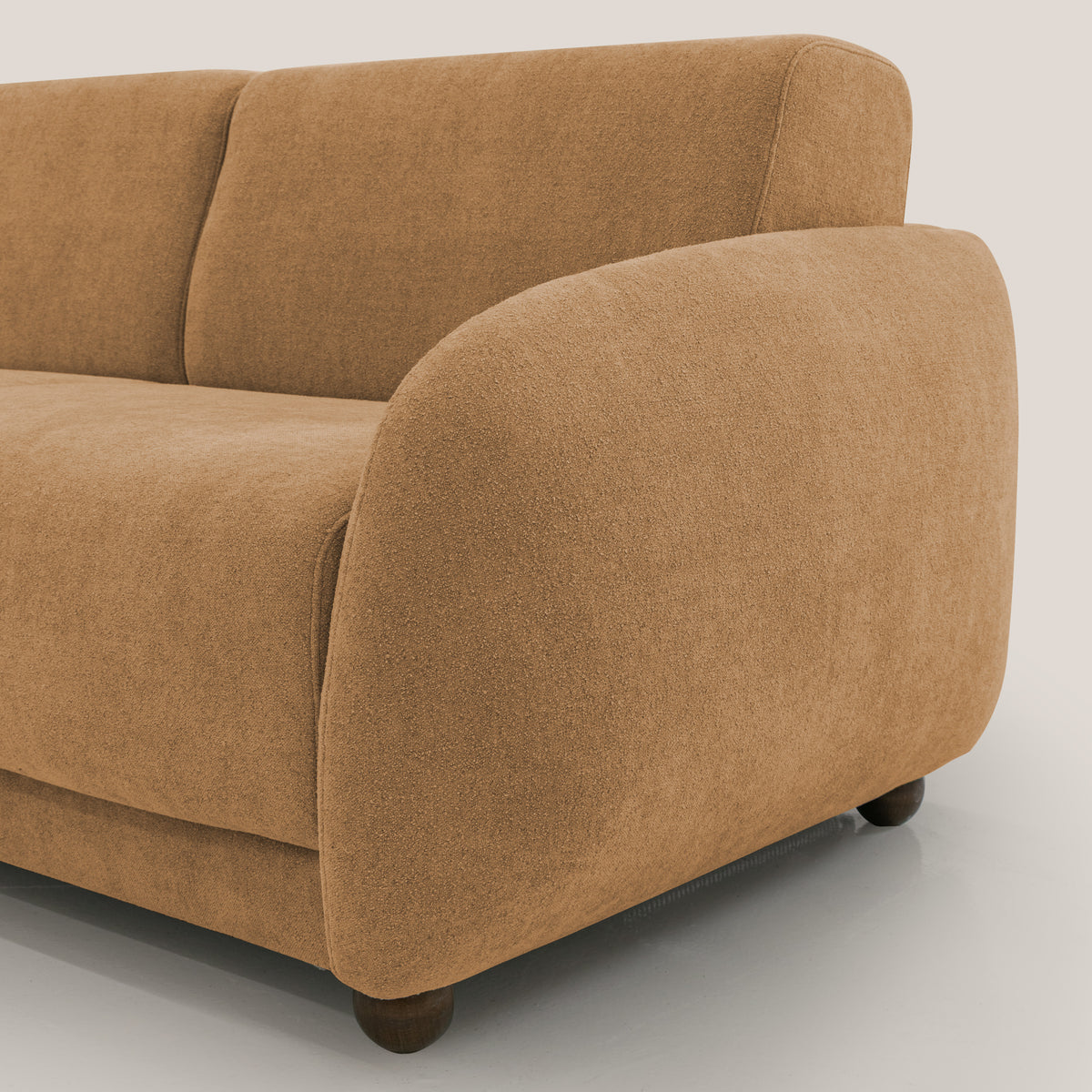 Giglio divano letto scandinavo japandi con materasso H18 cm in tessuto Bouclé impermeabile T07 arancio - divitt.sbs