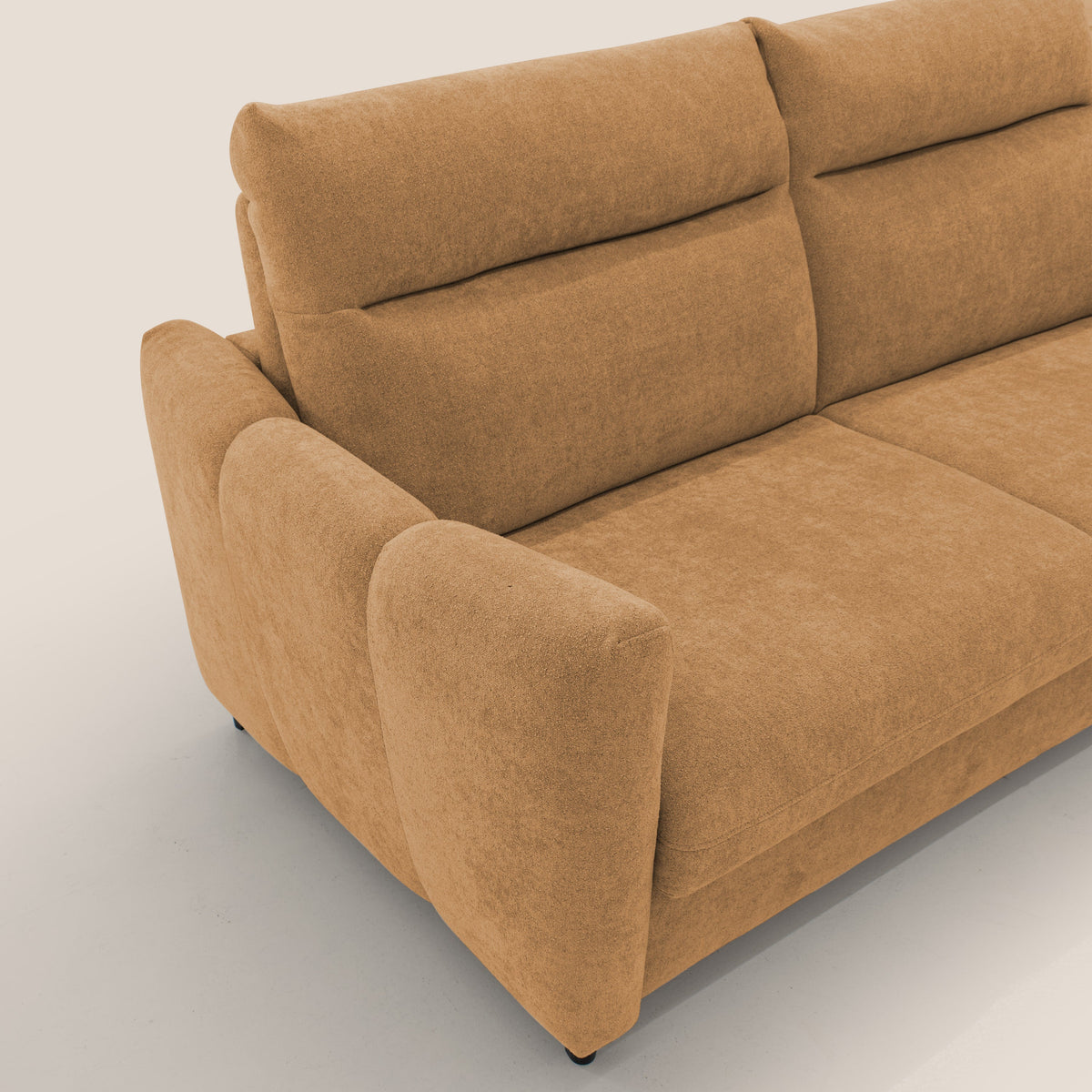 Peonia divano letto scandinavo con materasso H18 cm e morbido e alto schienale in tessuto Bouclé impermeabile T07 arancio - divitt.sbs