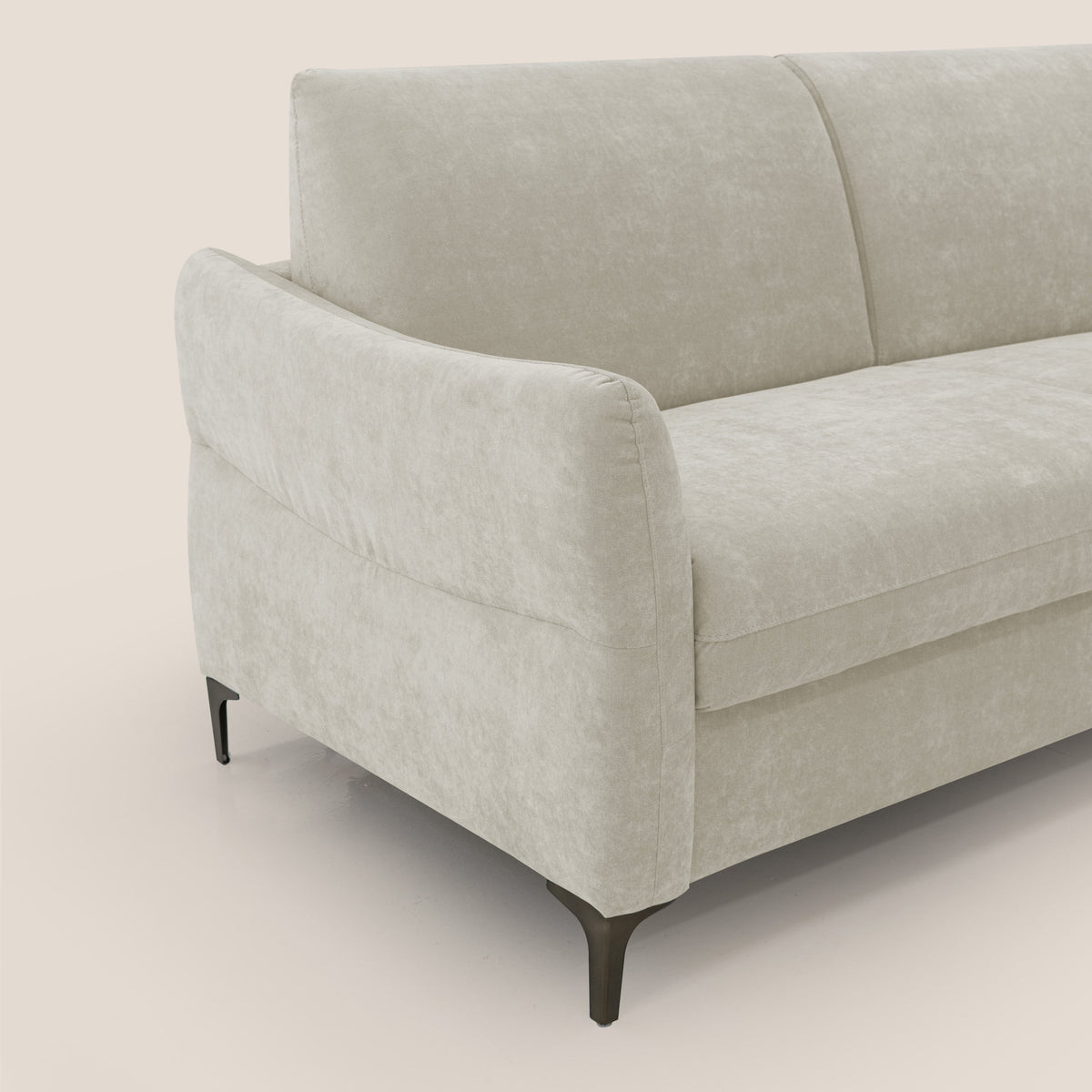 Dalia divano letto con materasso H18 cm e piedi alti in raffinato tessuto smacchiabile T17 panna - divitt.sbs
