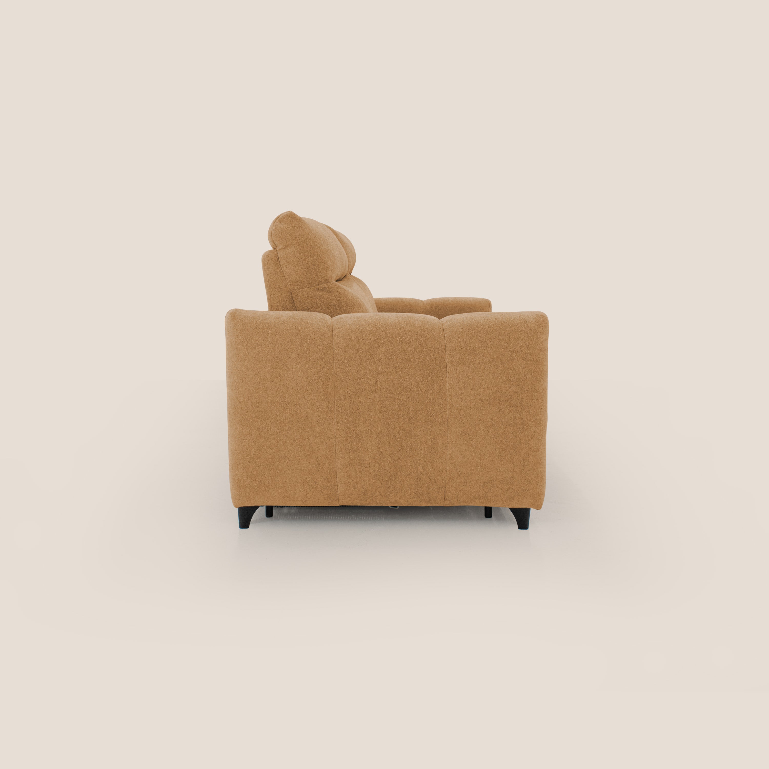 Peonia divano letto scandinavo con materasso H18 cm e morbido e alto schienale in tessuto Bouclé impermeabile T07 arancio - divitt.sbs