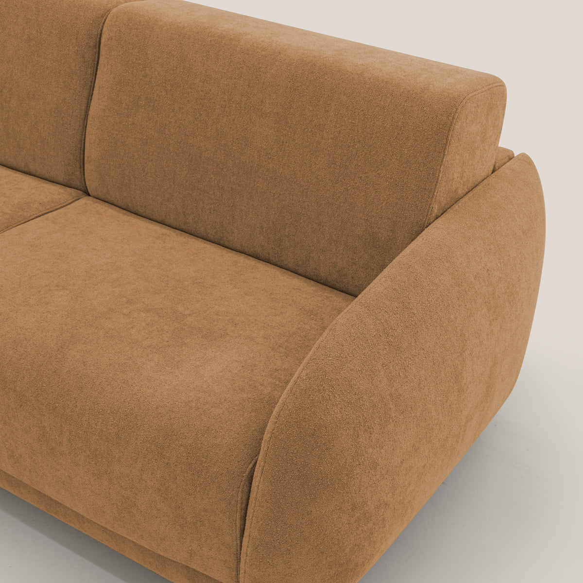 Giglio divano letto scandinavo japandi con materasso H18 cm in tessuto Bouclé impermeabile T07 arancio - divitt.sbs