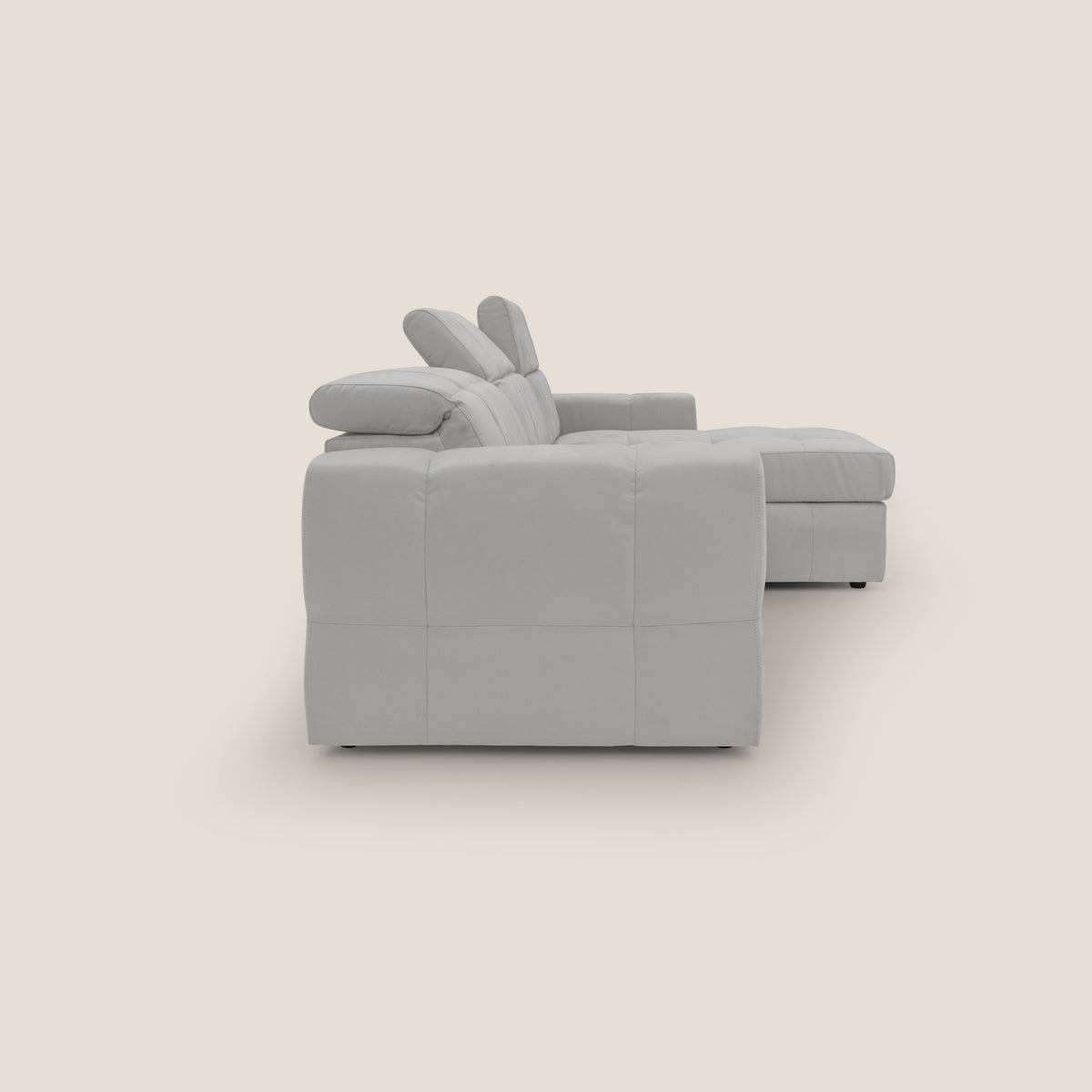 Kronos Divano angolare con pouf estraibile e penisola contenitore in microfibra impermeabile T11 grigio chiaro - divitt.sbs
