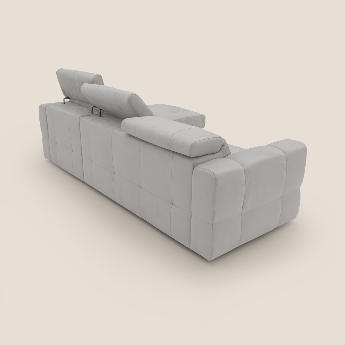 Kronos Divano angolare con pouf estraibile e penisola contenitore in microfibra impermeabile T11 grigio chiaro - divitt.sbs