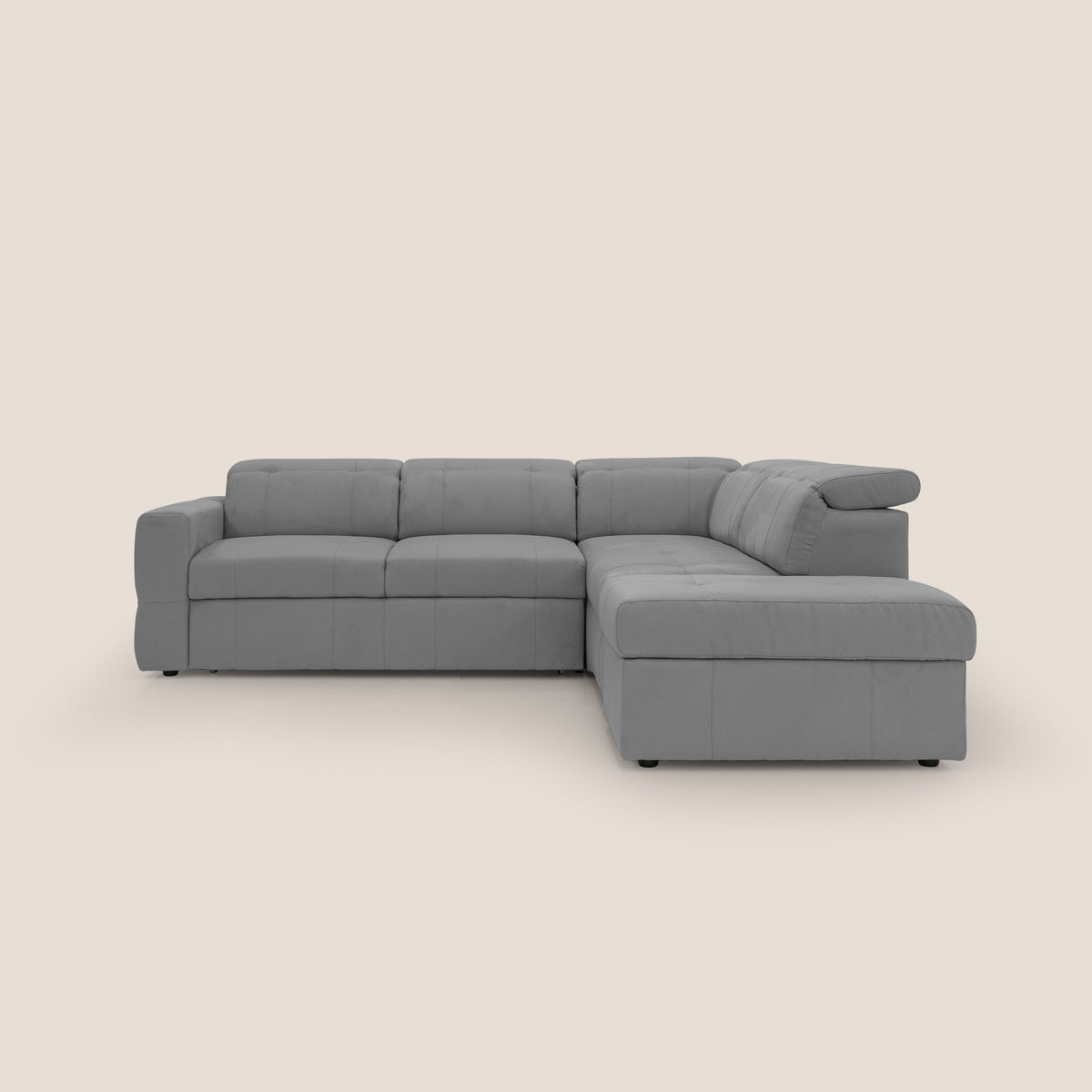 Kronos Divano angolare con poggiapiedi estraibile e pouf contenitore mobile in microfibra impermeabile T11 grigio - divitt.sbs