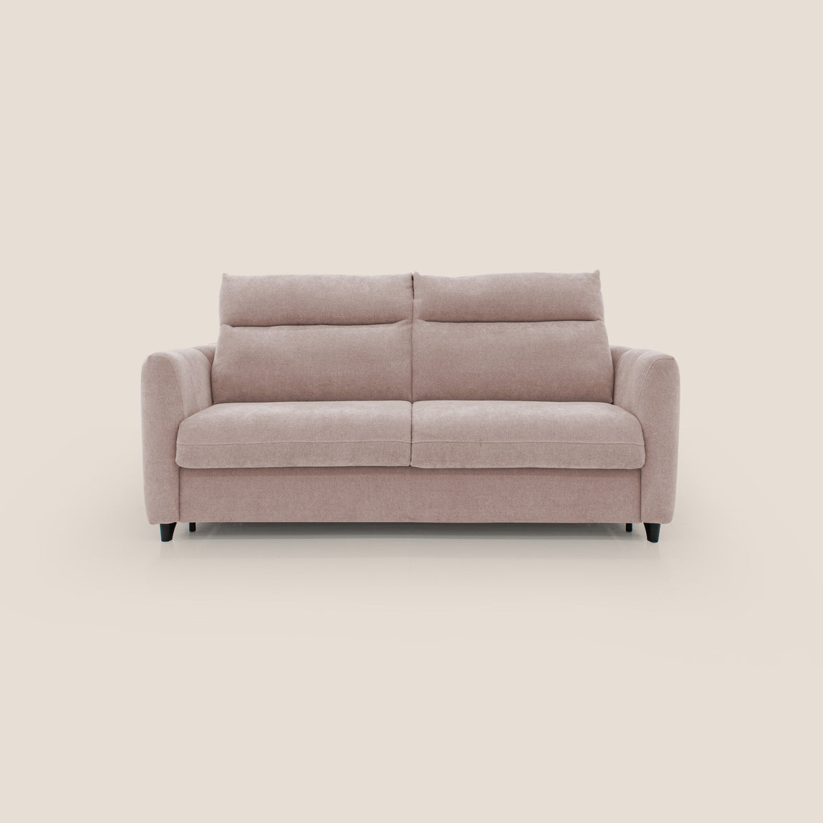 Peonia divano letto scandinavo con materasso H18 cm e morbido e alto schienale in tessuto Bouclé impermeabile T07 rosa - divitt.sbs