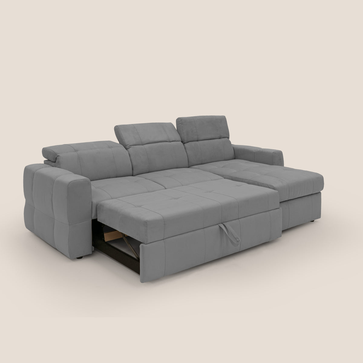 Kronos Divano angolare con pouf estraibile e penisola contenitore in microfibra impermeabile T11 grigio - divitt.sbs