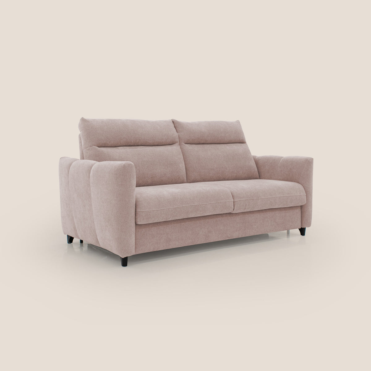 Peonia divano letto scandinavo con materasso H18 cm e morbido e alto schienale in tessuto Bouclé impermeabile T07 rosa - divitt.sbs