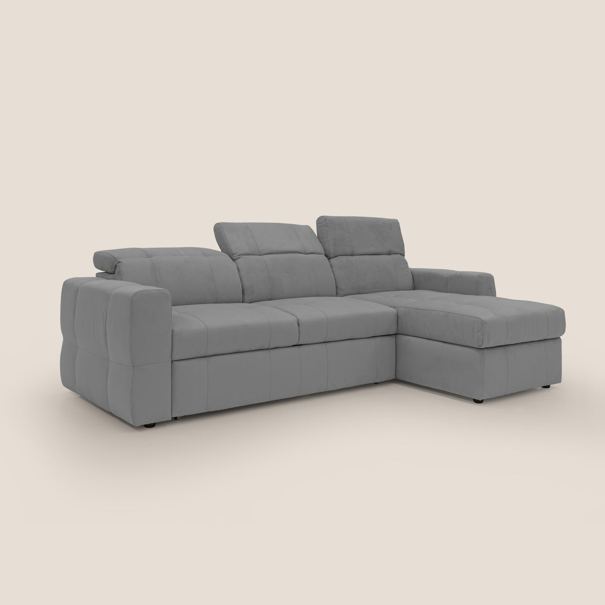 Kronos Divano angolare con pouf estraibile e penisola contenitore in microfibra impermeabile T11 grigio - divitt.sbs