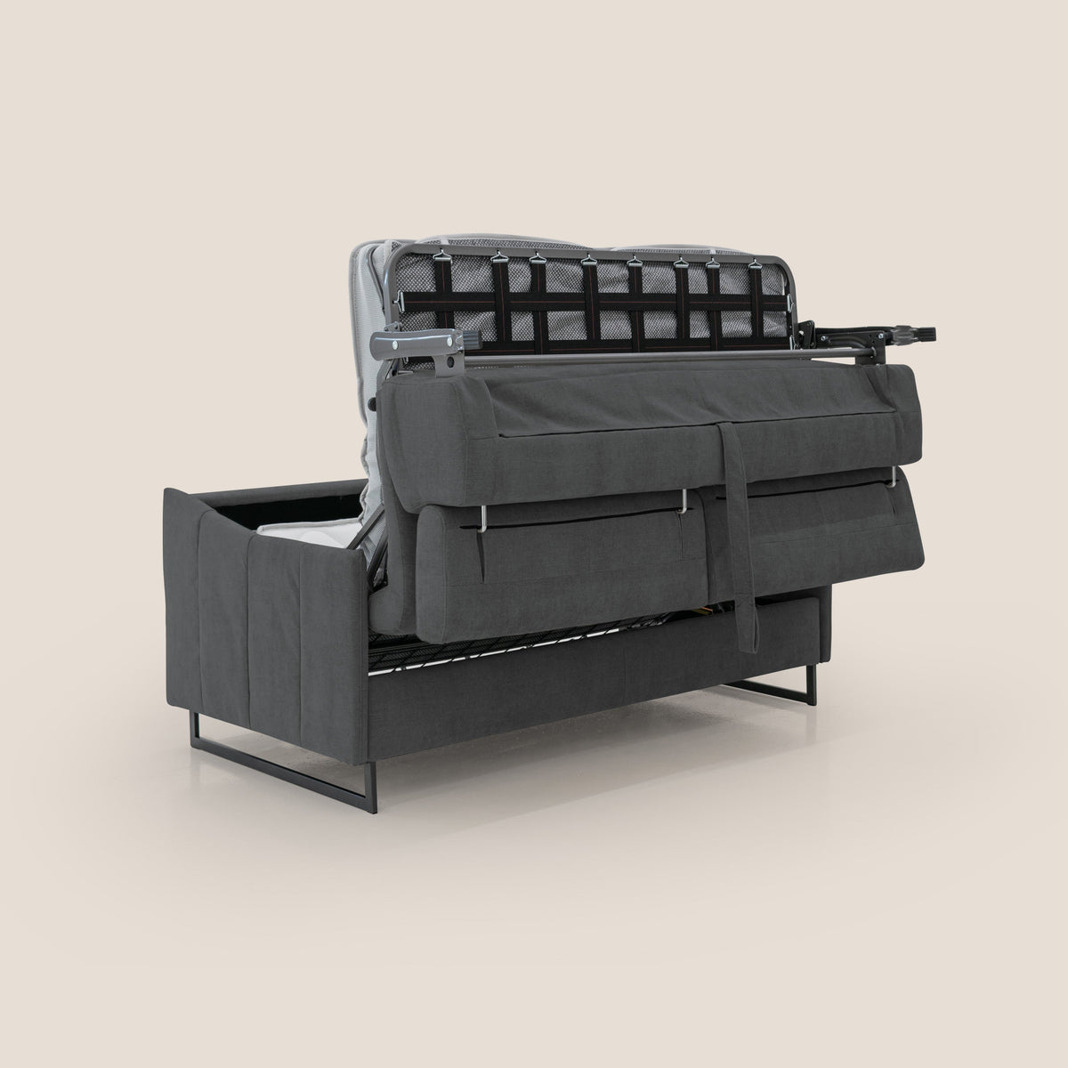 Loto divano letto salvaspazio materasso H18 cm con piedi alti in morbido tessuto impermeabile T14 antracite - divitt.sbs
