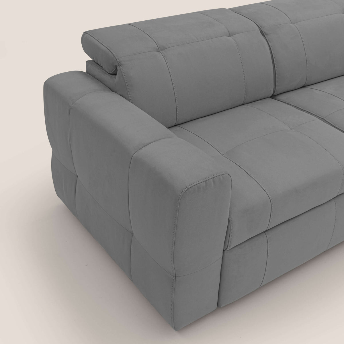 Kronos Divano con pouf estraibile poggiapiedi e poggiatesta reclinabili in morbida microfibra impermeabile T11 grigio - divitt.sbs