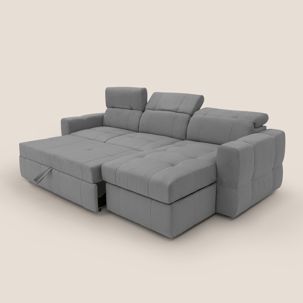 Kronos Divano angolare con pouf estraibile e penisola contenitore in microfibra impermeabile T11 grigio - divitt.sbs