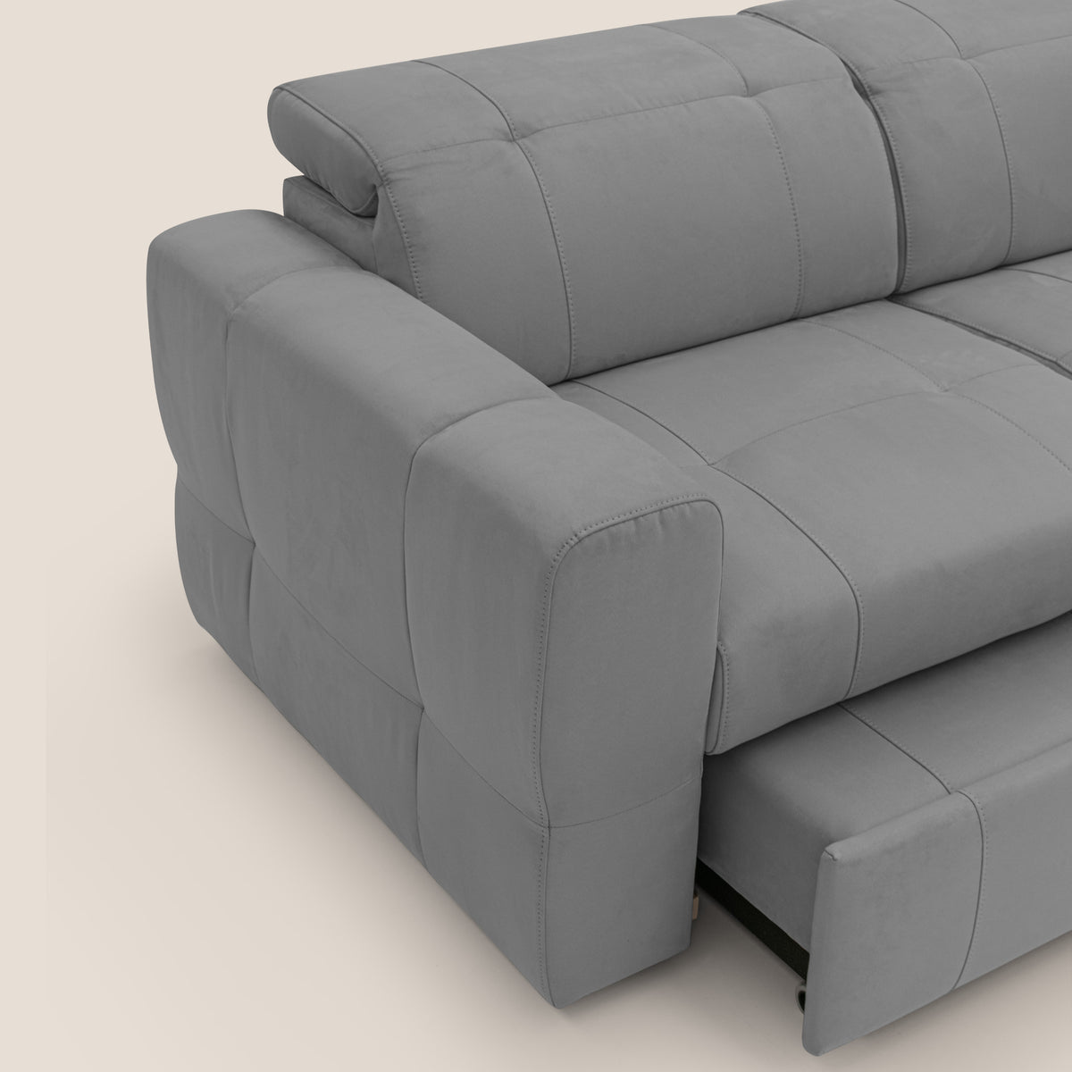 Kronos Divano angolare con pouf estraibile e penisola contenitore in microfibra impermeabile T11 grigio - divitt.sbs