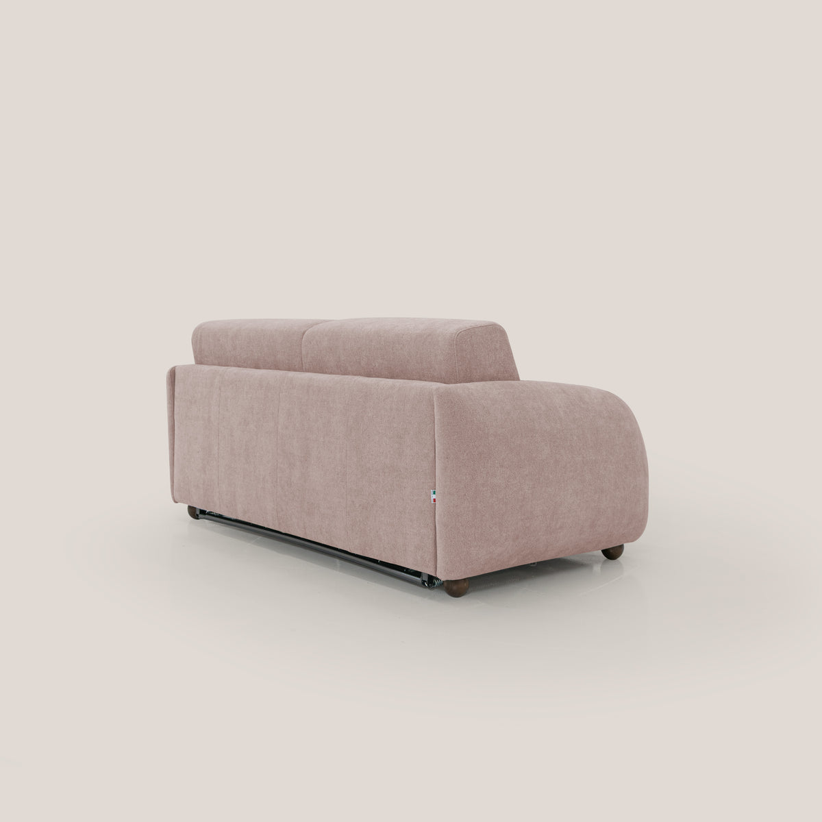 Giglio divano letto scandinavo japandi con materasso H18 cm in tessuto Bouclé impermeabile T07 rosa - divitt.sbs