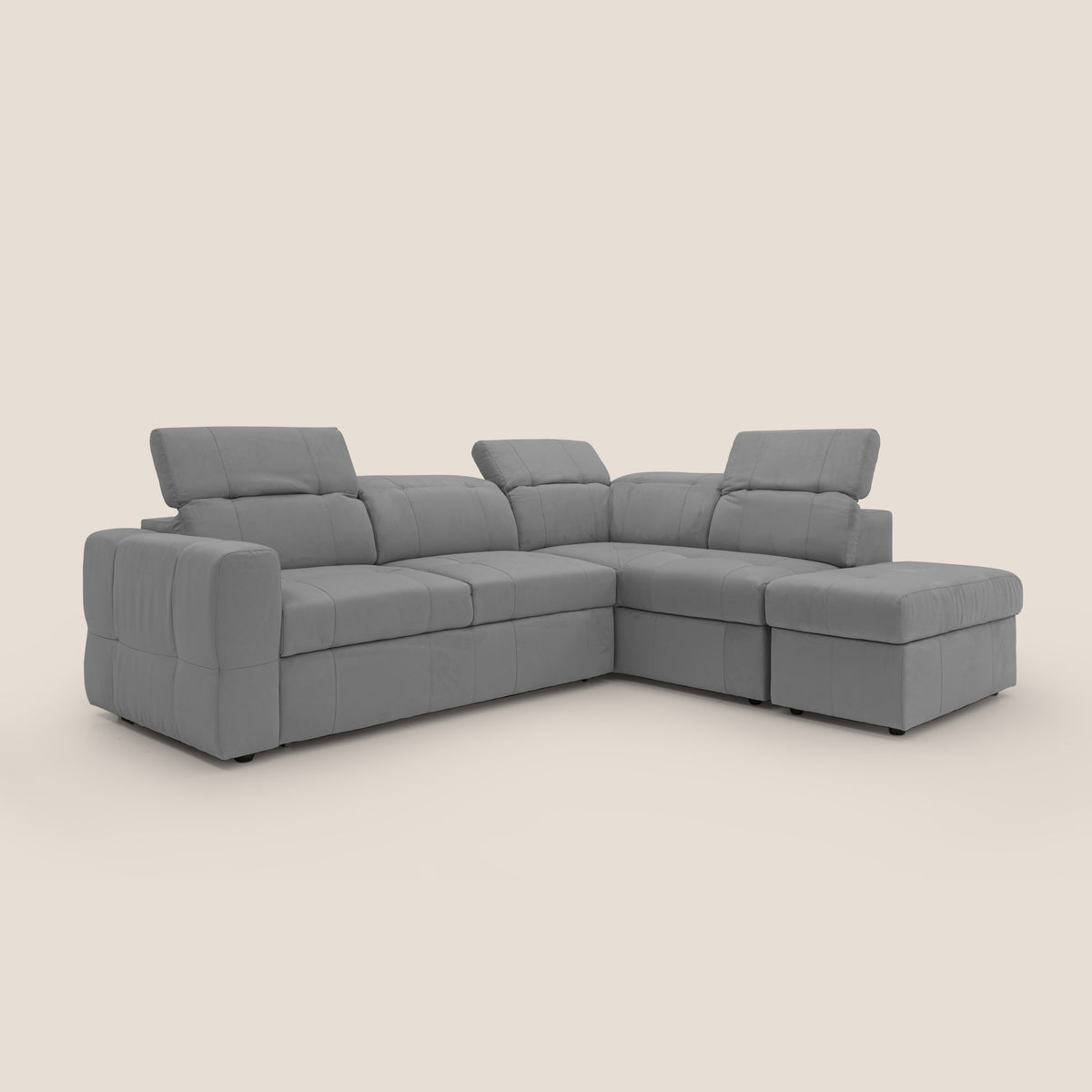 Kronos Divano angolare con poggiapiedi estraibile e pouf contenitore mobile in microfibra impermeabile T11 grigio - divitt.sbs